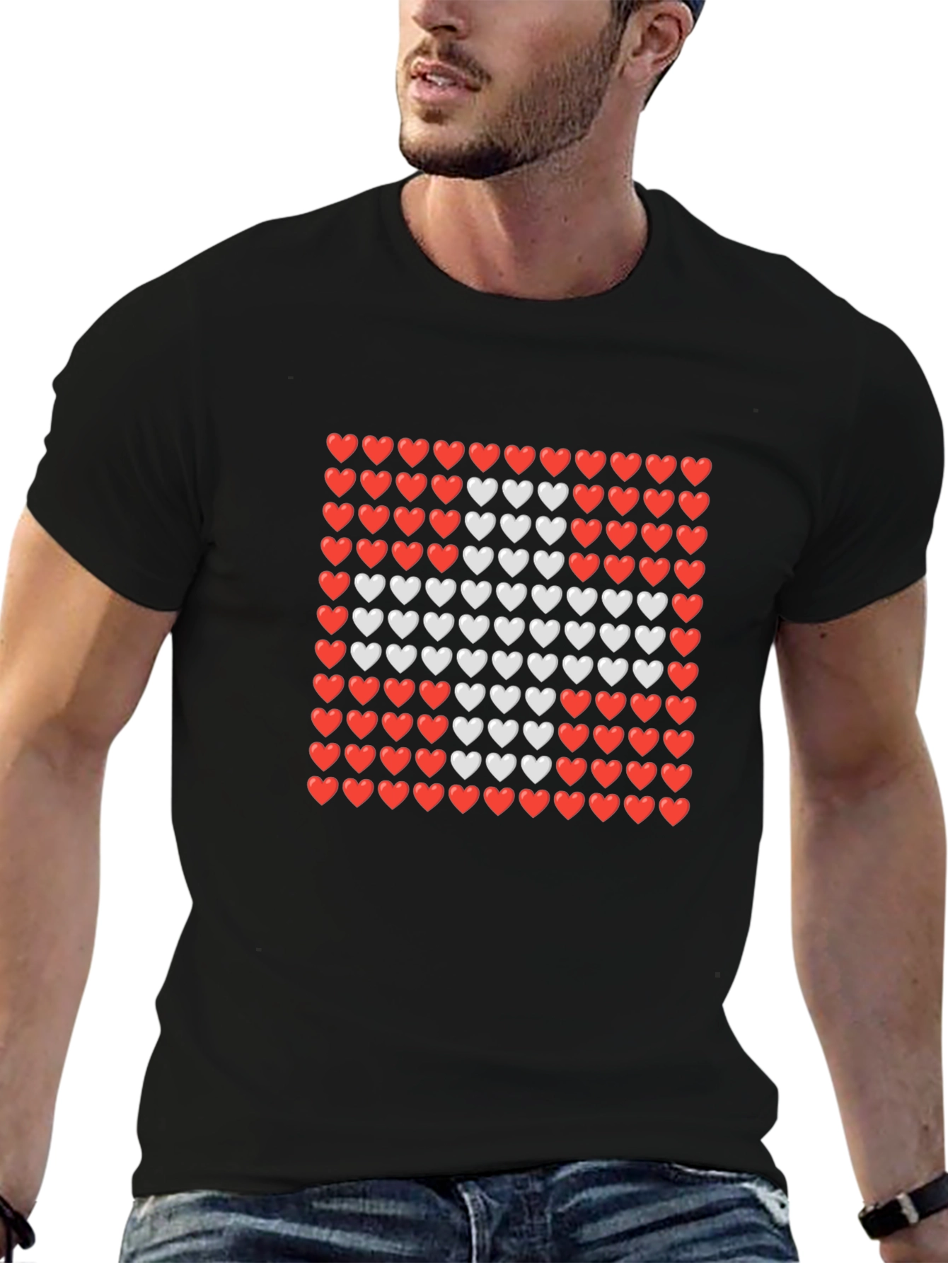 Heart Pattern Crewneck T-Shirt