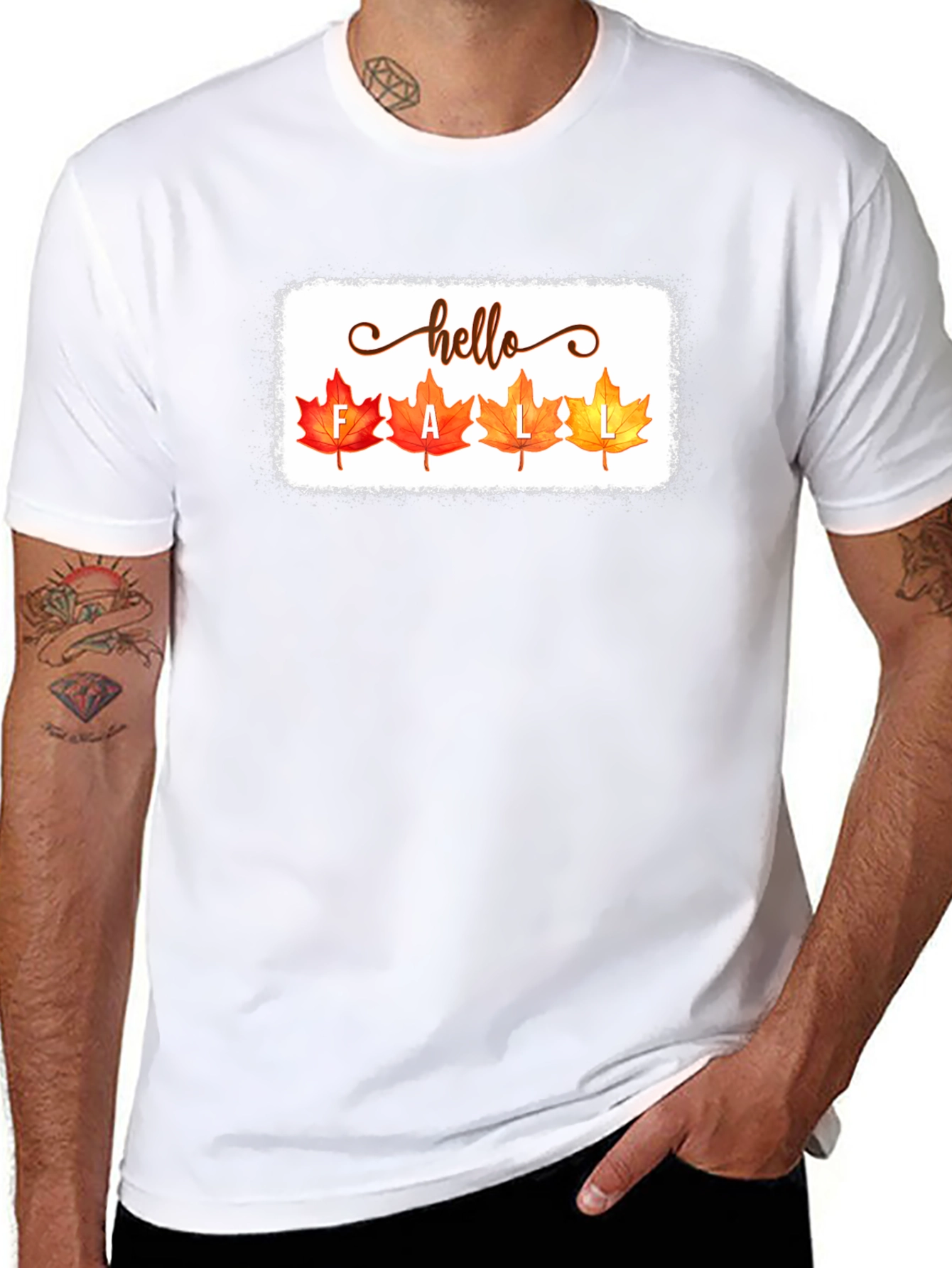 Hello Fall Graphic Tee - Autumn Leaves T-Shirt
