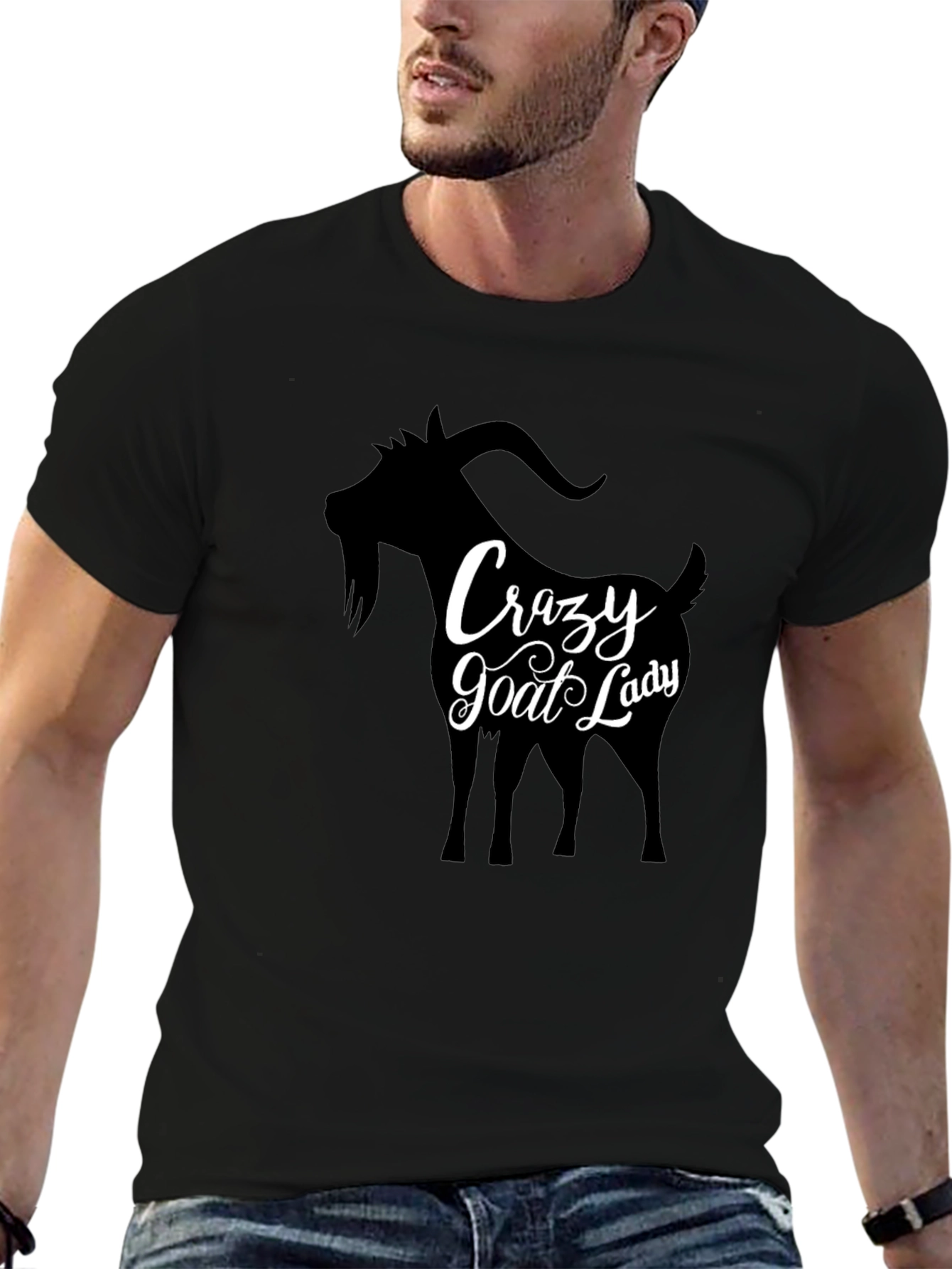 Crazy Goat Lady T-Shirt - Black Crew Neck Tee