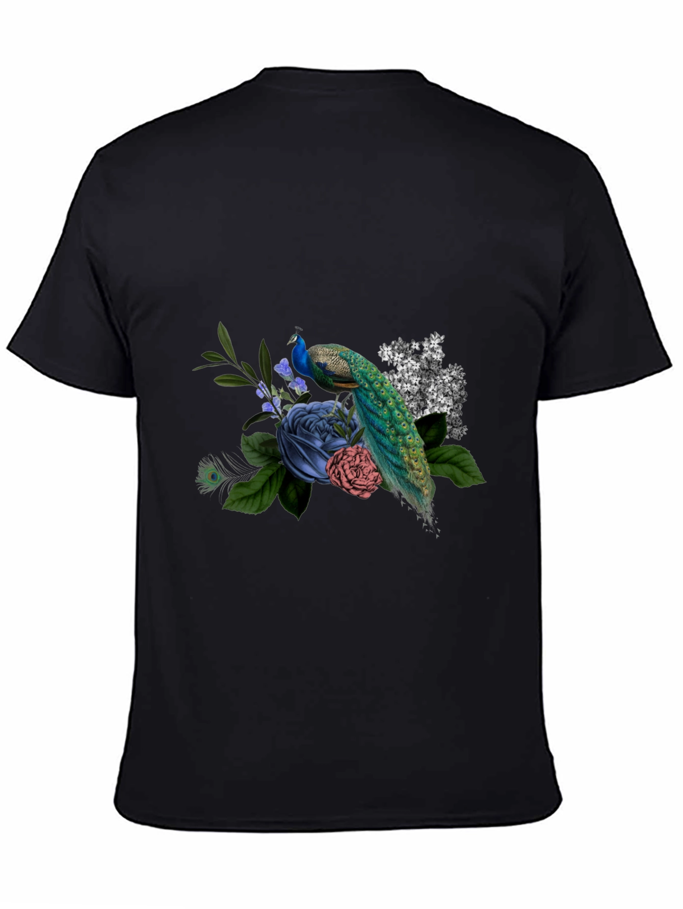 Peacock Floral Graphic Tee - Mens Black T-Shirt