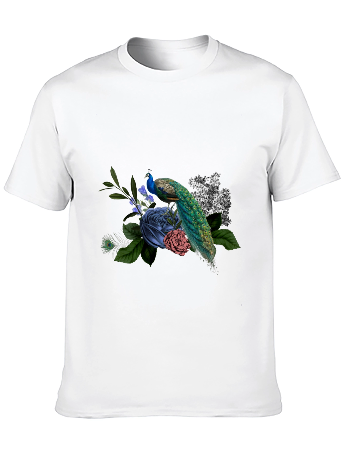 Peacock Floral Graphic Tee - Mens Black T-Shirt