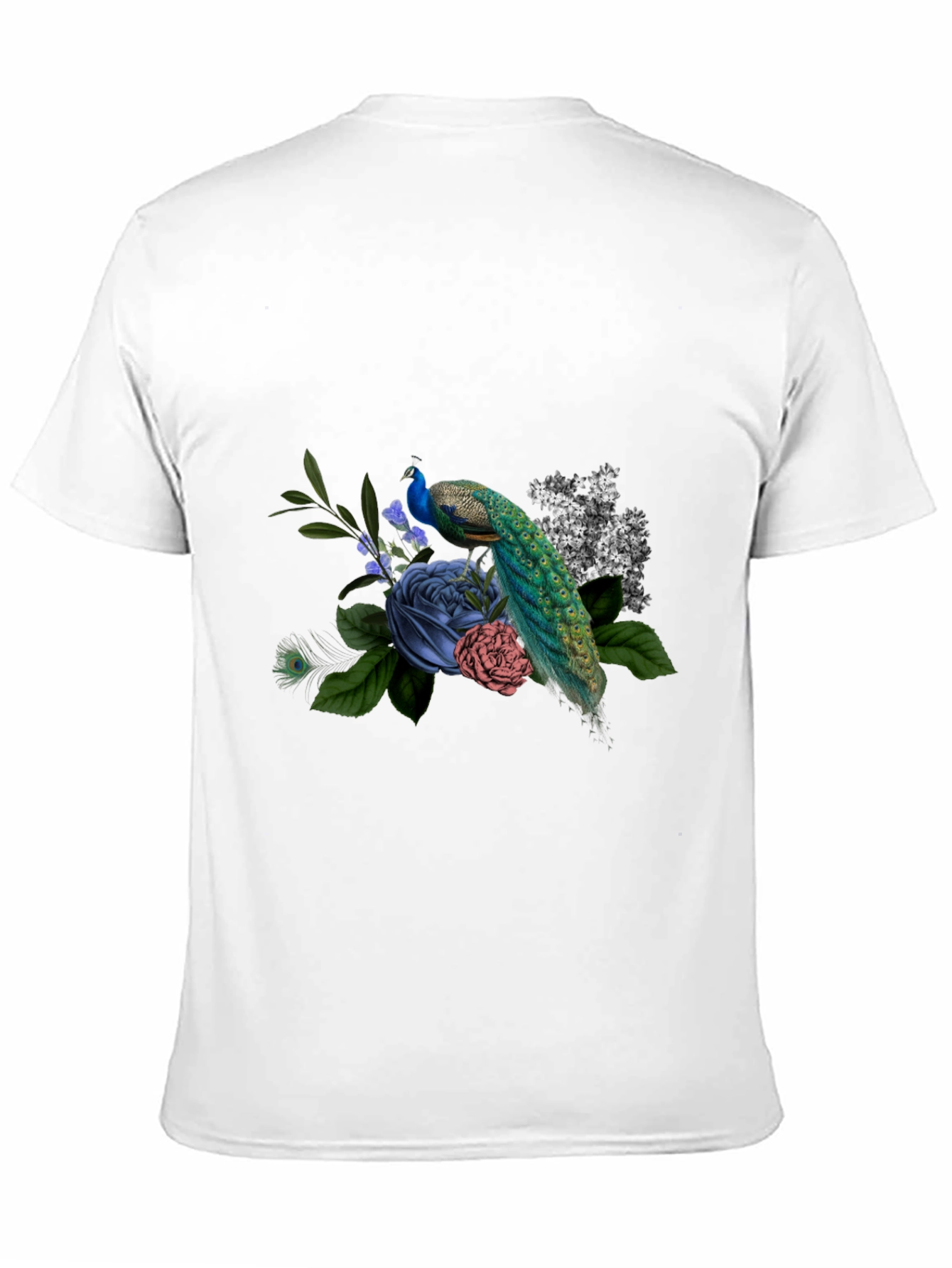 Peacock Floral Graphic Tee - Mens Black T-Shirt