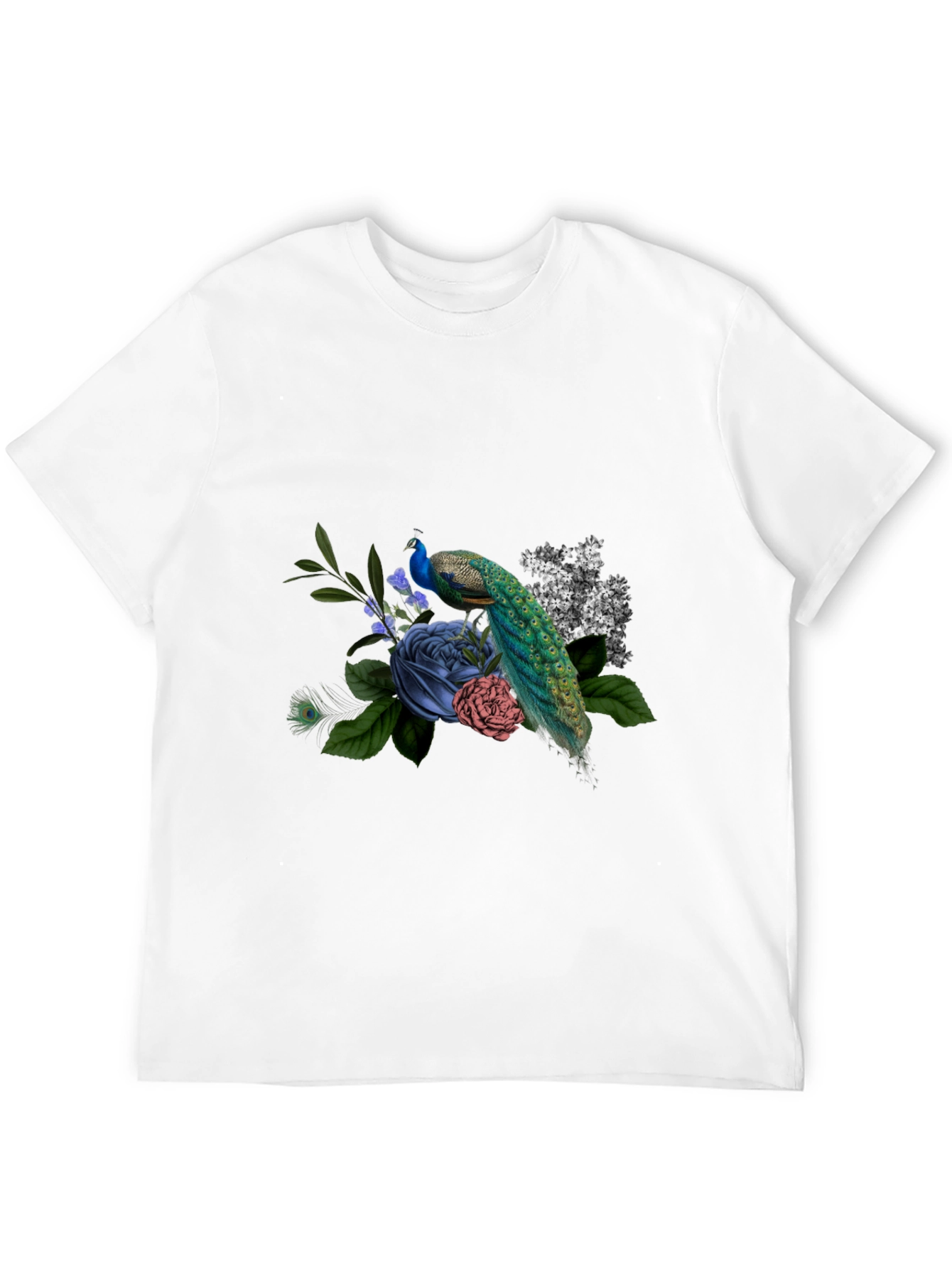 Peacock Floral Graphic Tee - Mens Black T-Shirt