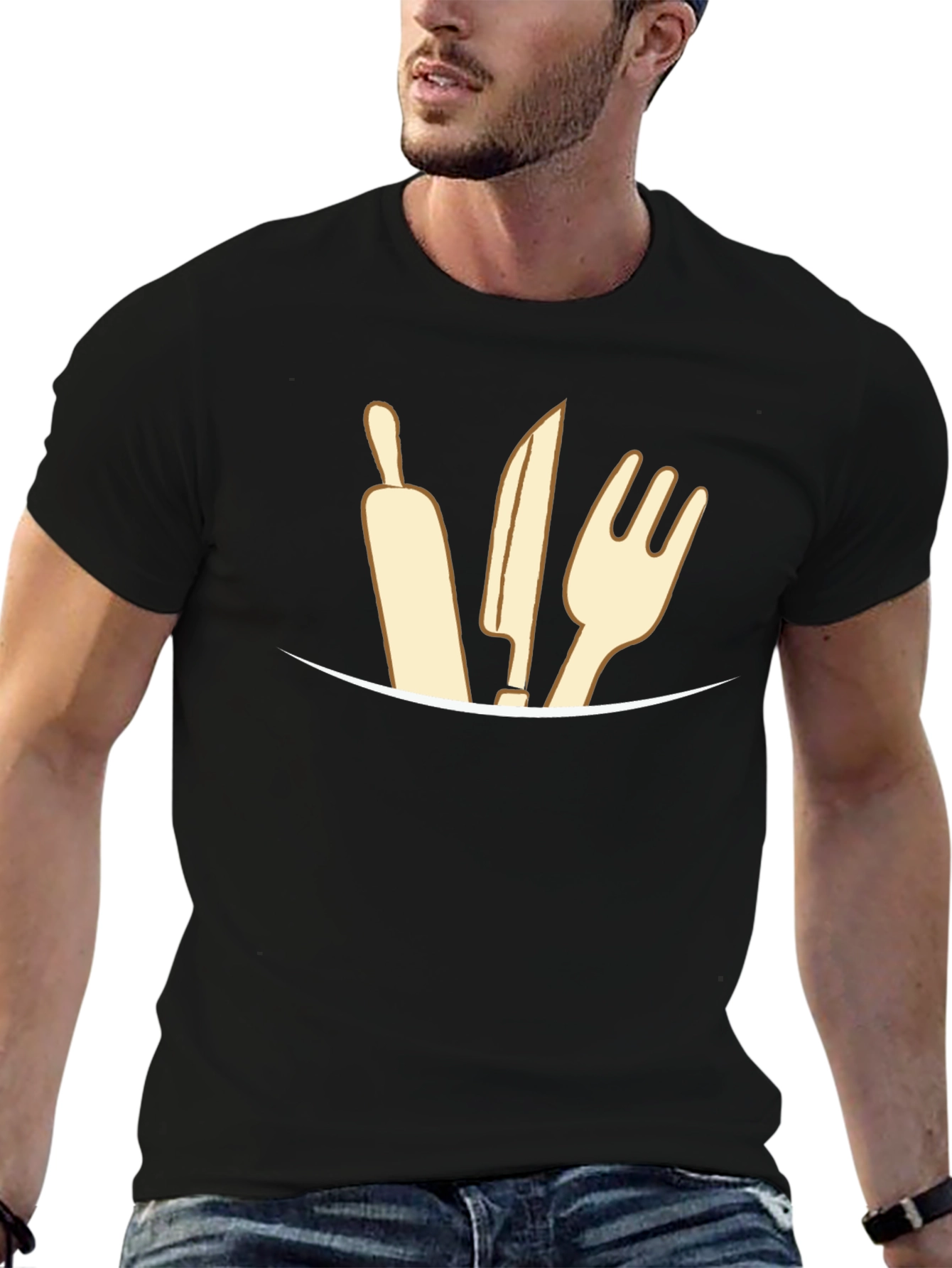 Chef Utensil Graphic Tee - Black Crew Neck T-Shirt