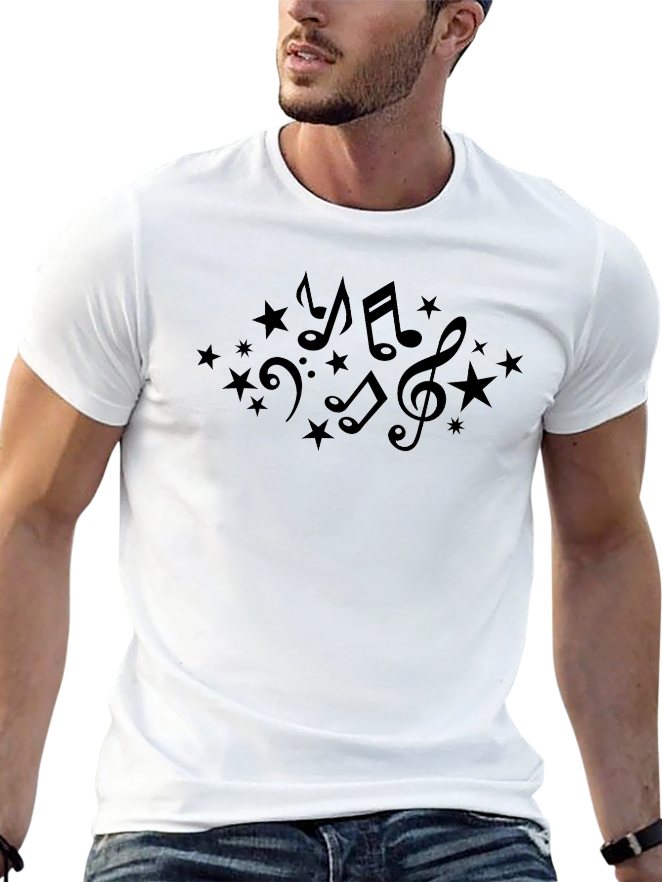 Musical Notes & Stars Graphic Tee - Black