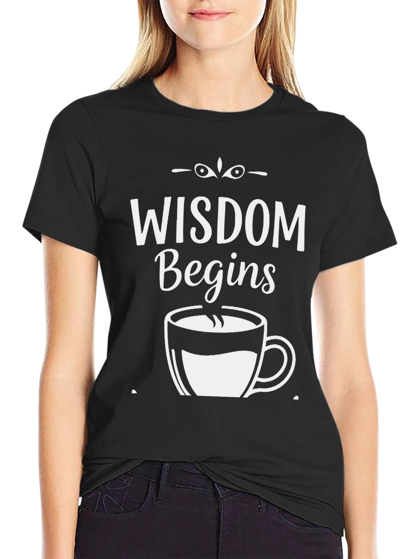 Wisdom Begins With Coffee Graphic Tee - Black T-Shirt