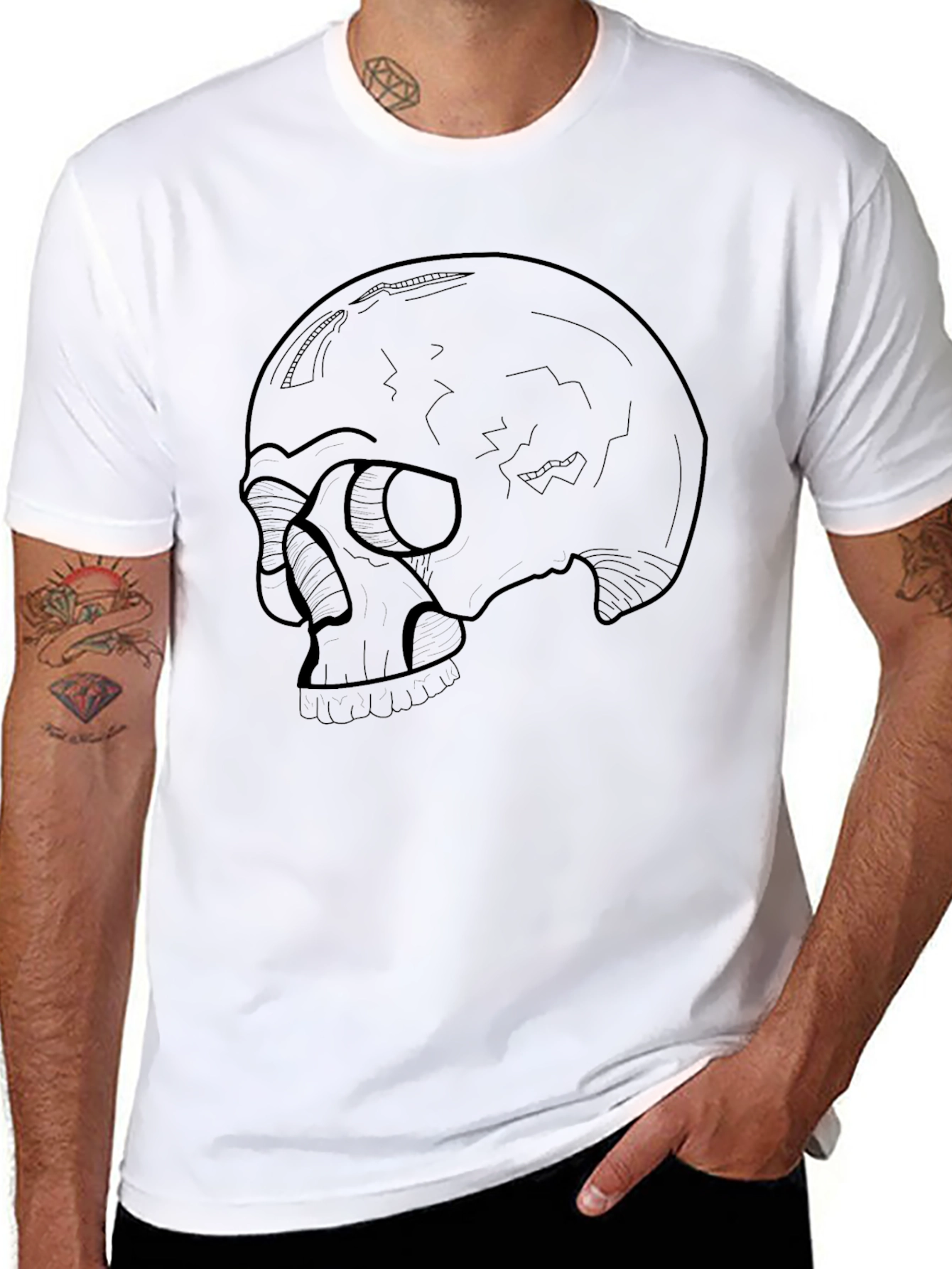 Skull Outline Graphic Black T-Shirt