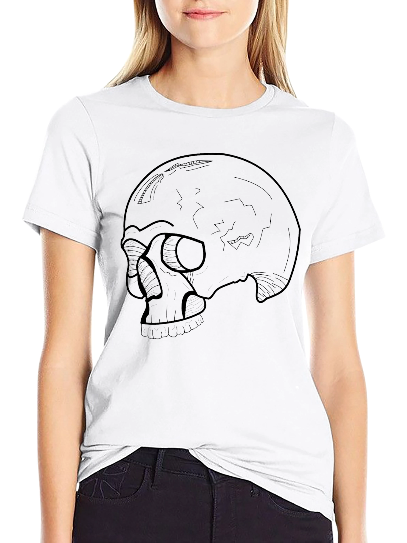 Skull Outline Graphic Black T-Shirt