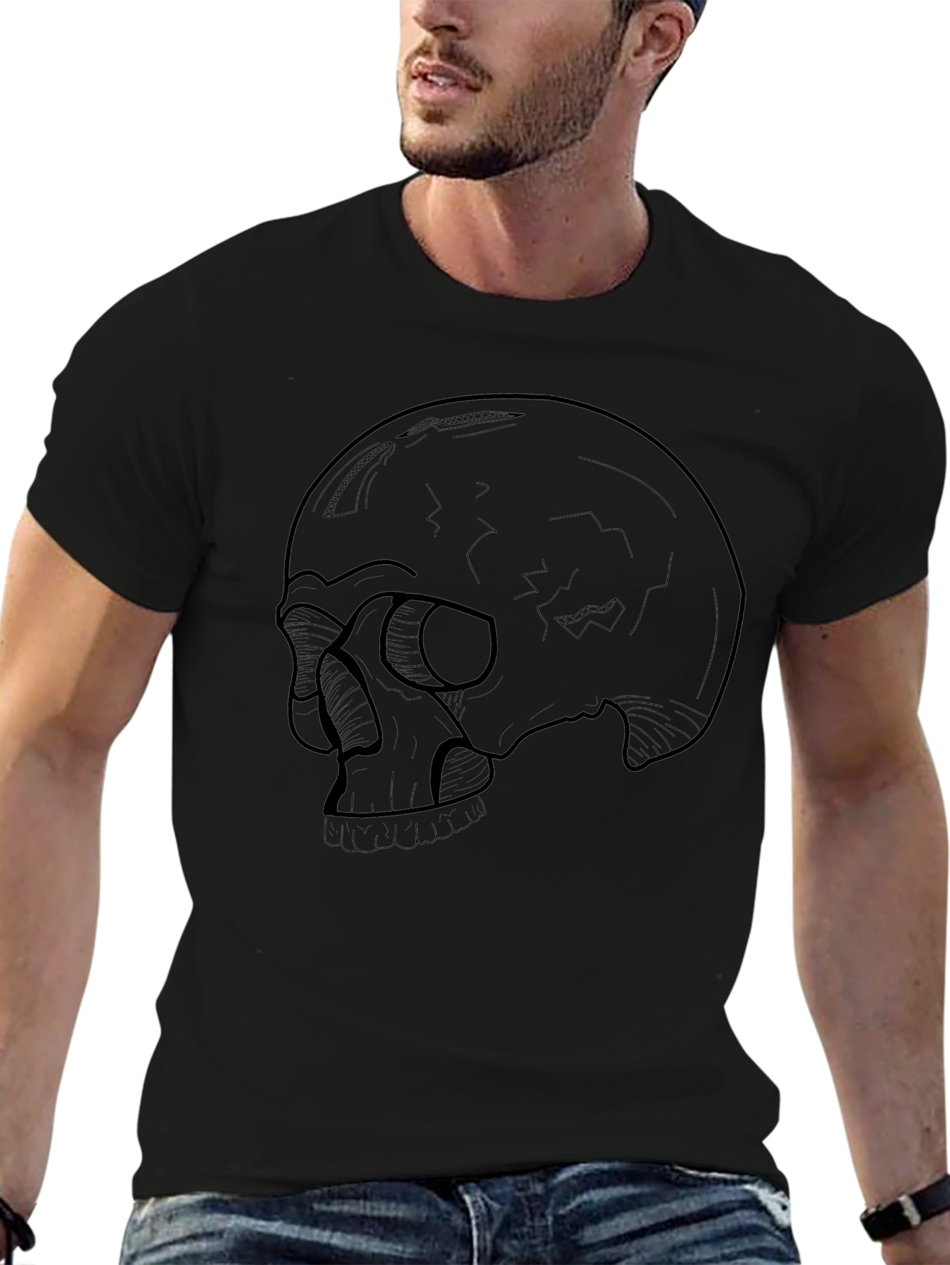 Skull Outline Graphic Black T-Shirt