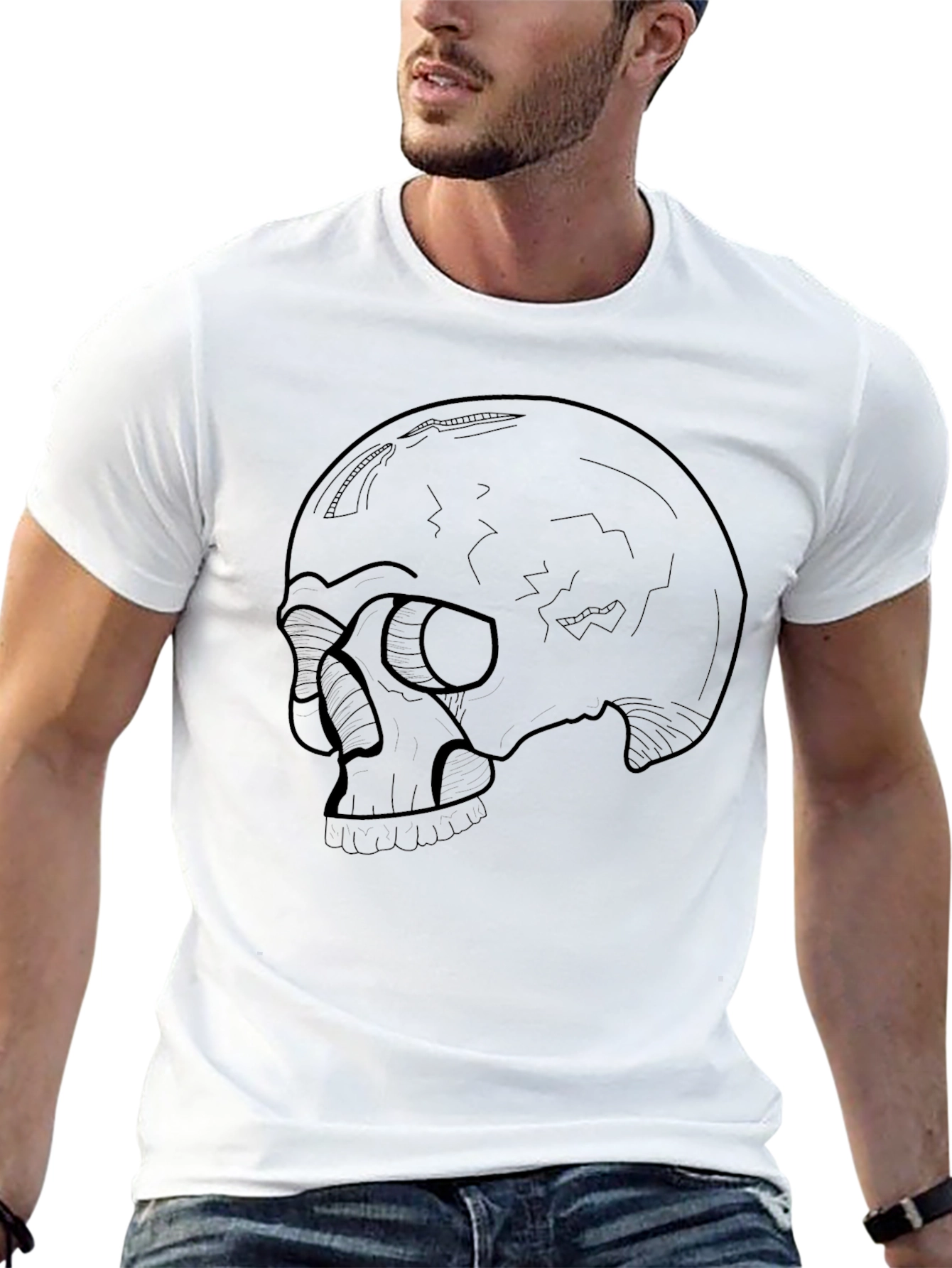 Skull Outline Graphic Black T-Shirt