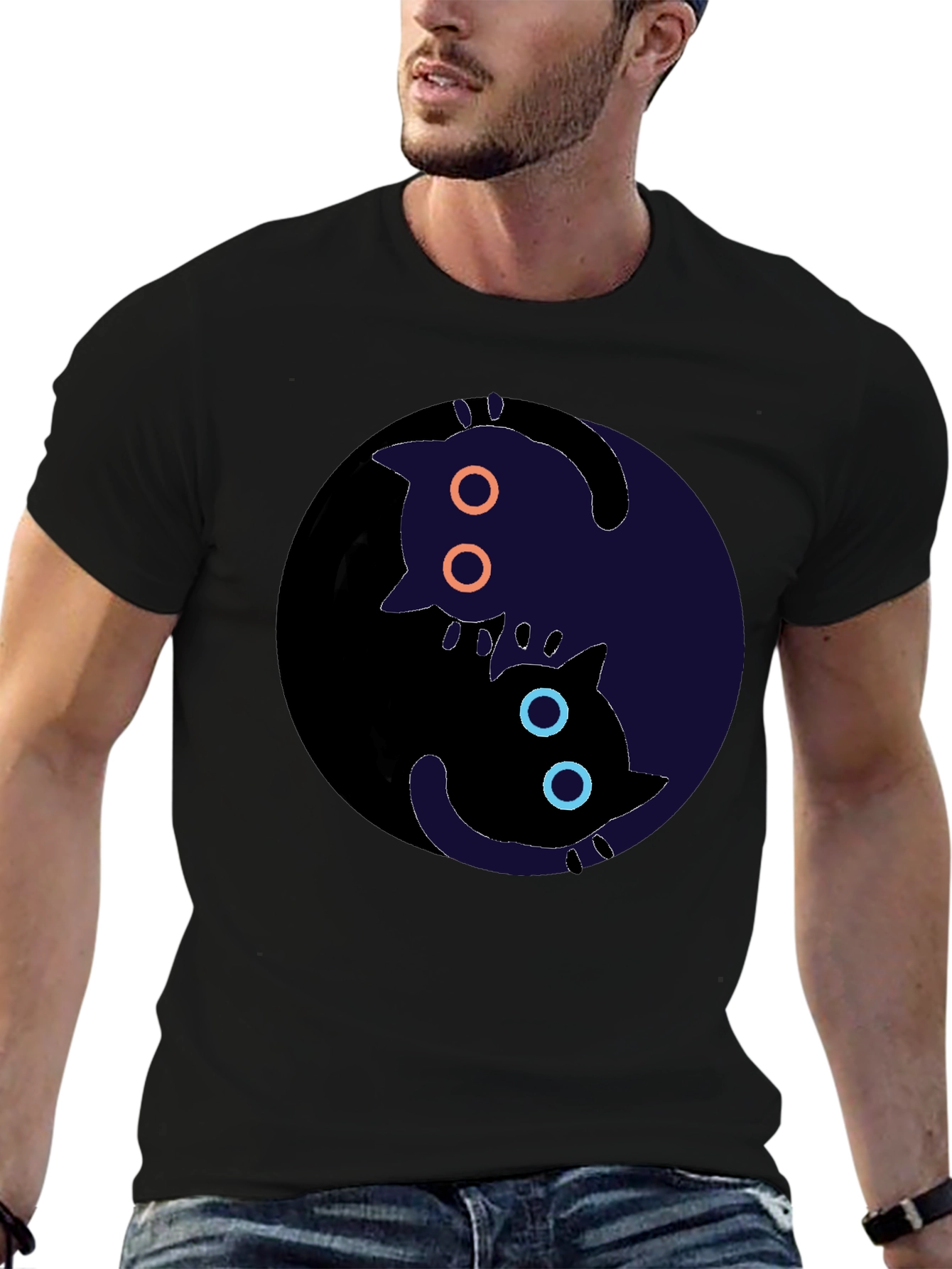 Yin Yang Cats Graphic T-Shirt - Black