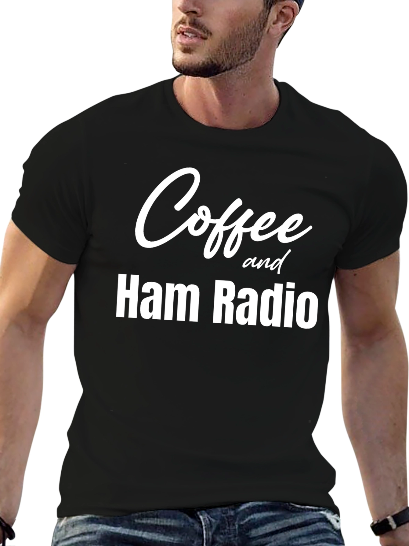 Coffee and Ham Radio T-Shirt - Black