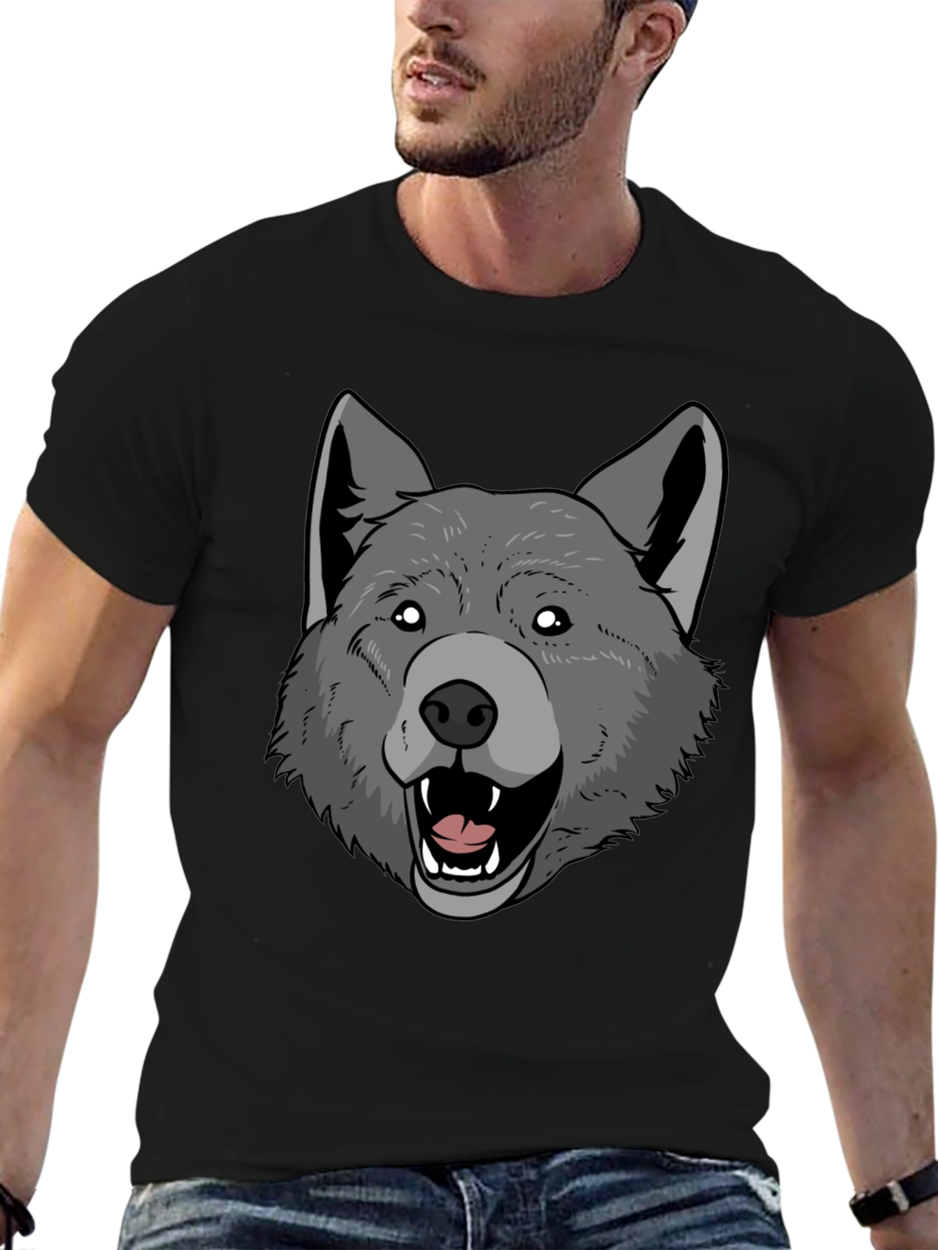 Wolf Graphic Print Mens Black T-Shirt