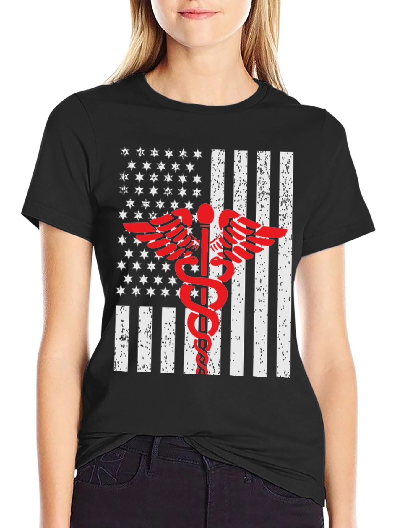 Patriotic Medical T-Shirt - American Flag Caduceus
