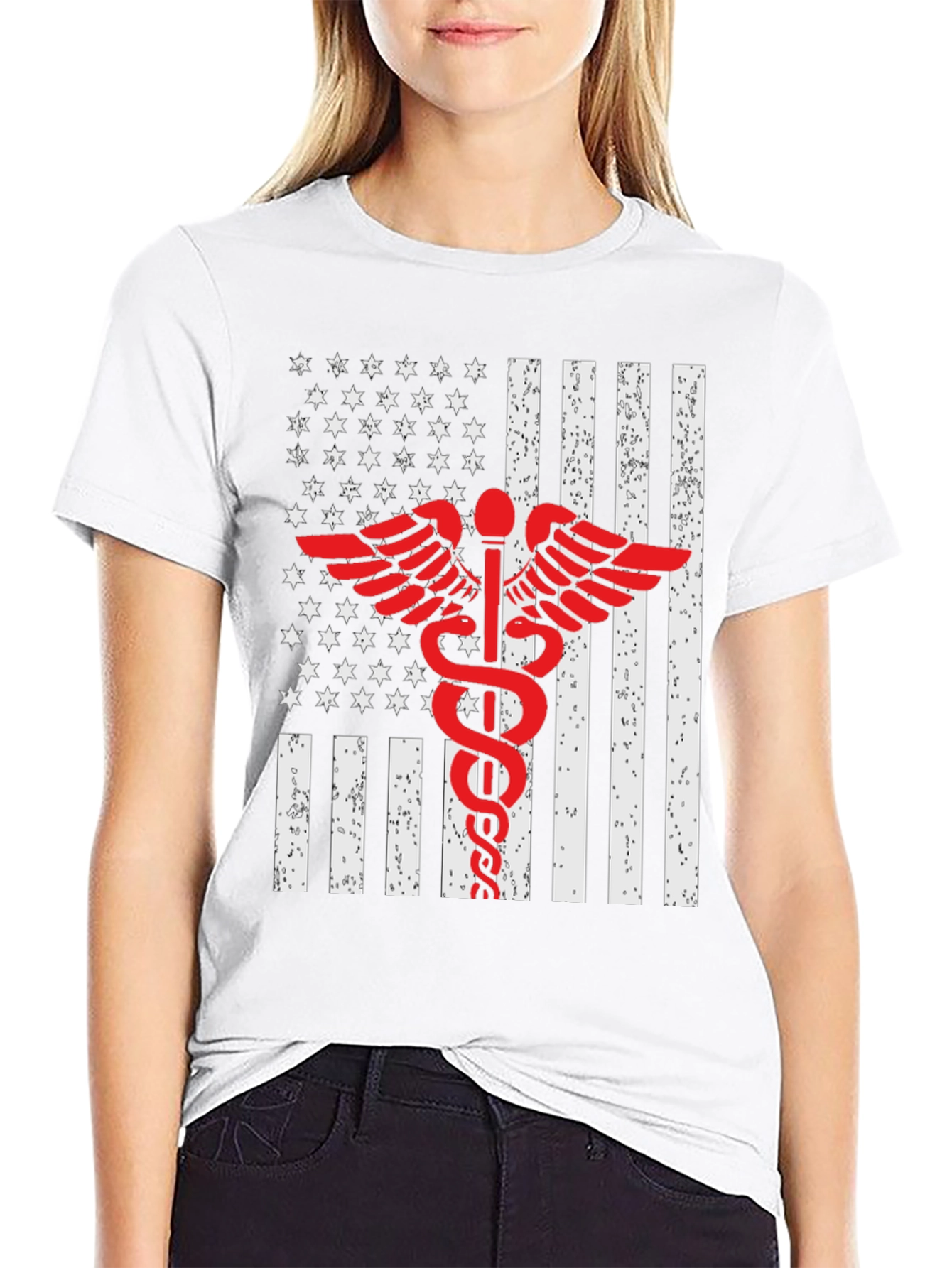 Patriotic Medical T-Shirt - American Flag Caduceus