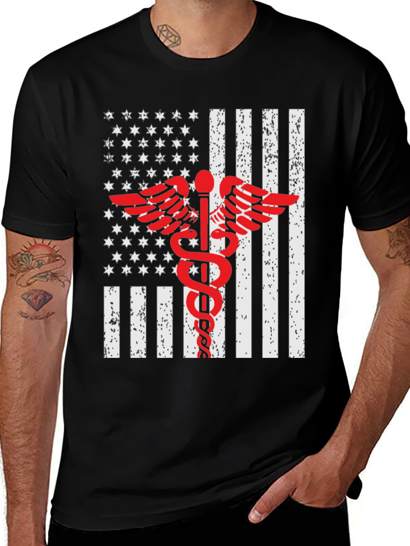 Patriotic Medical T-Shirt - American Flag Caduceus