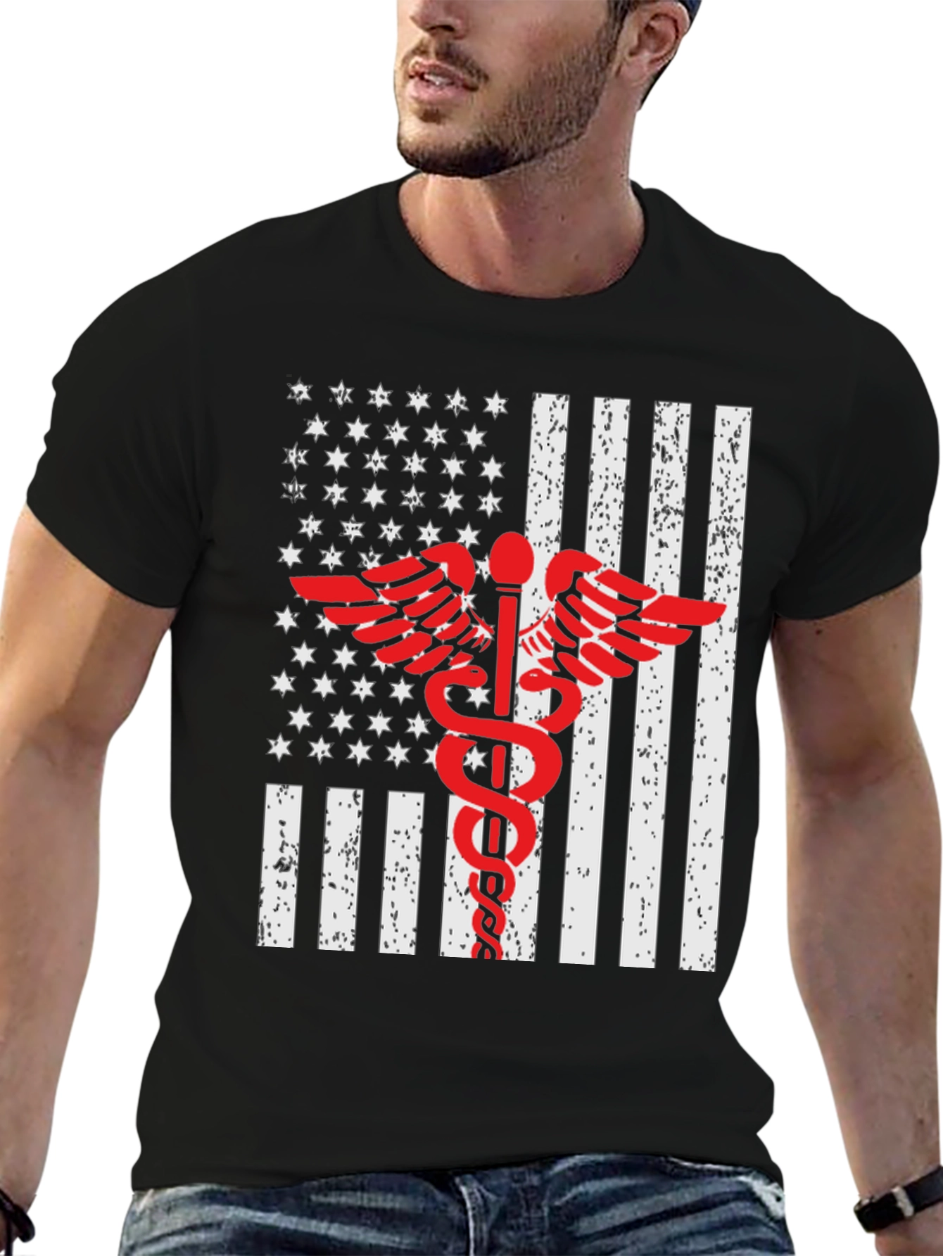 Patriotic Medical T-Shirt - American Flag Caduceus
