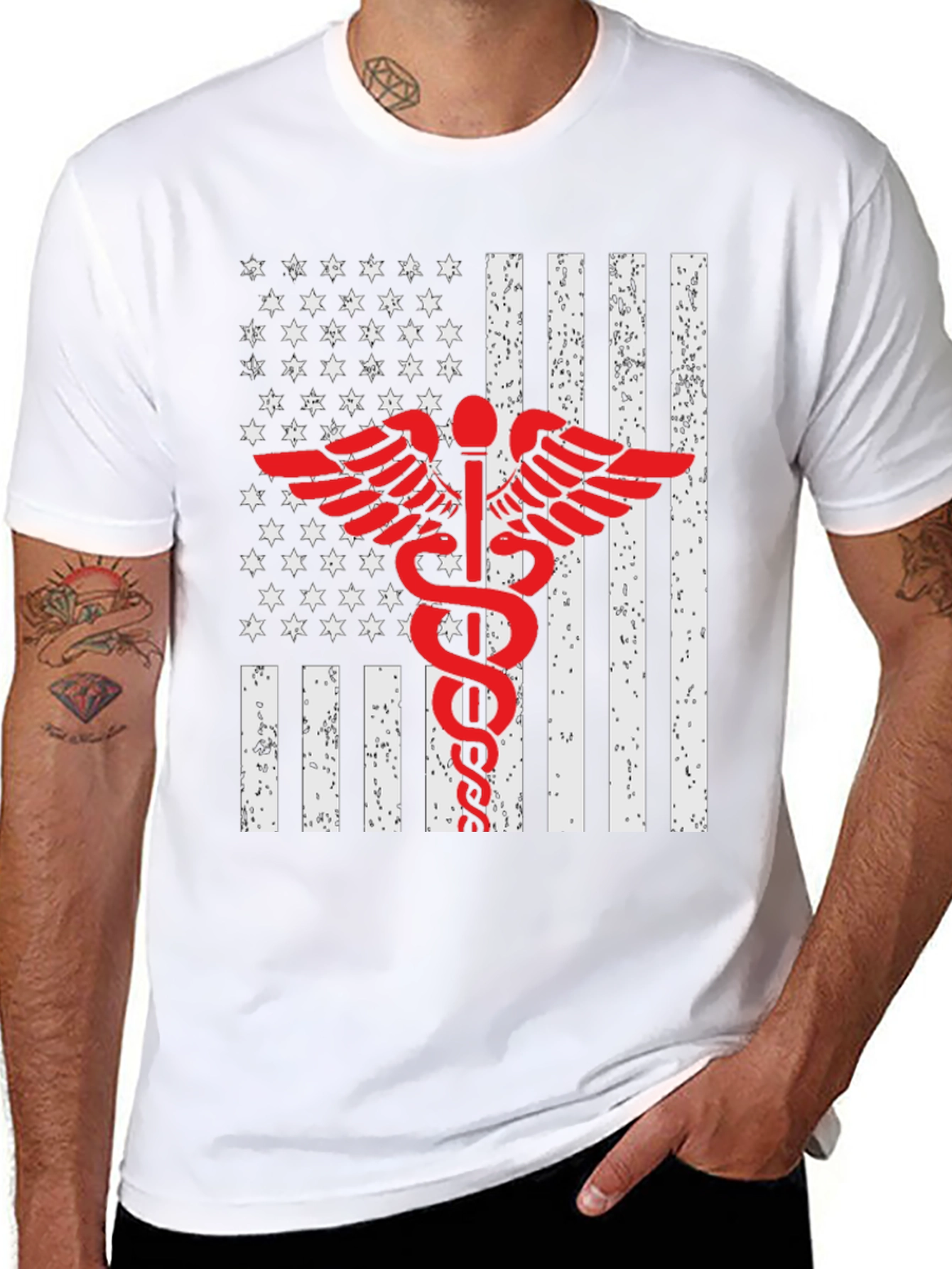 Patriotic Medical T-Shirt - American Flag Caduceus