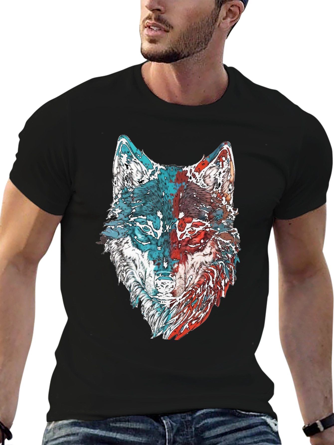 Wolf Graphic Print Mens T-Shirt