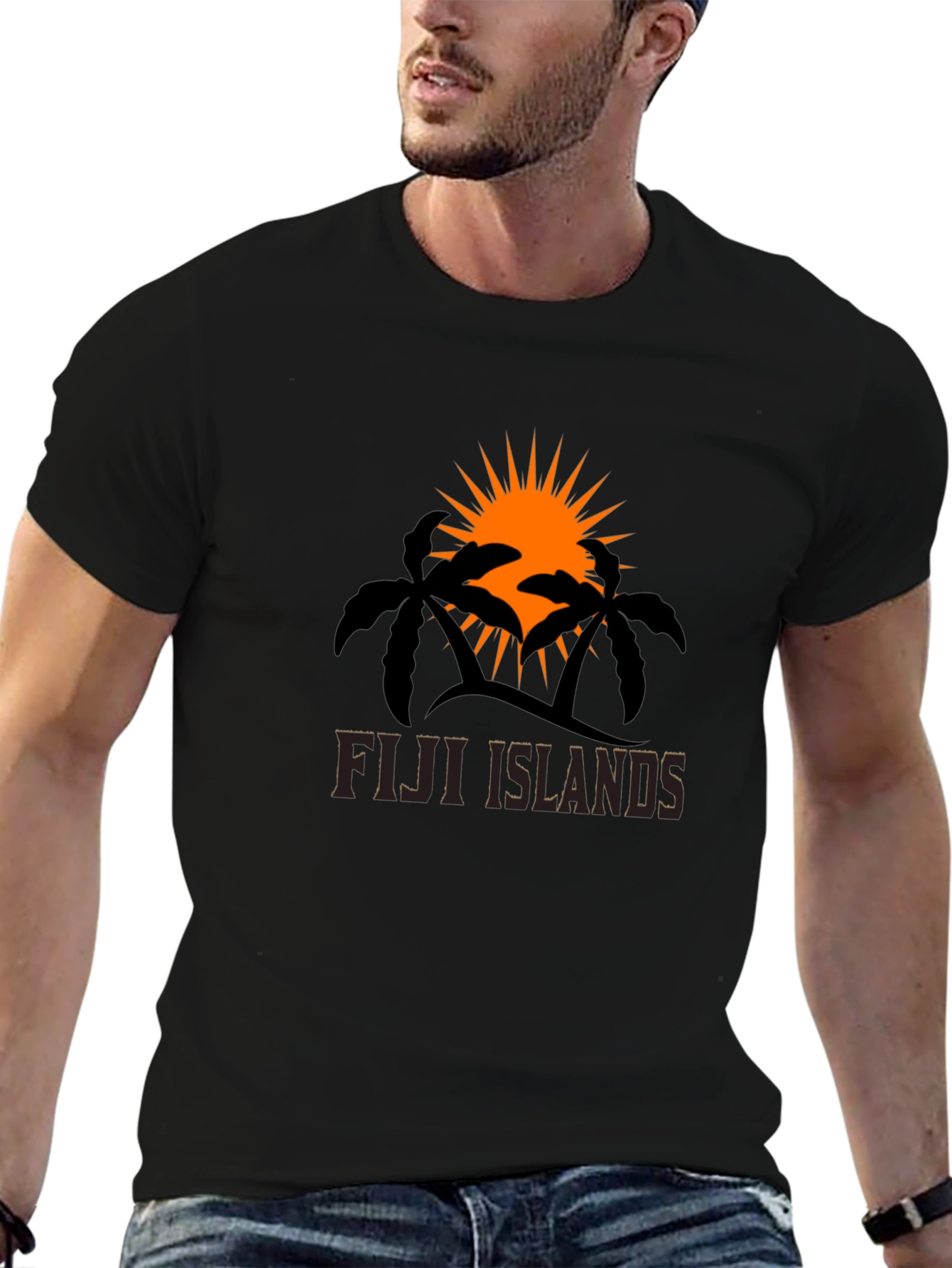 Fiji Islands Graphic Tee - Palm Tree Sunset Design