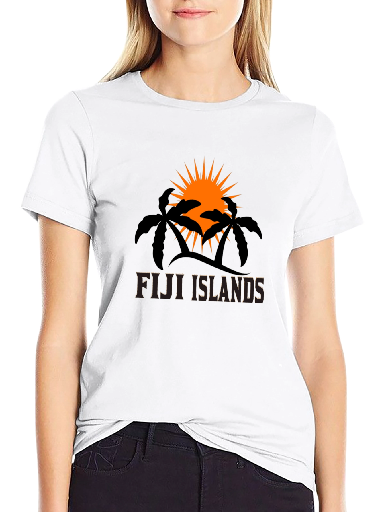 Fiji Islands Graphic Tee - Palm Tree Sunset Design