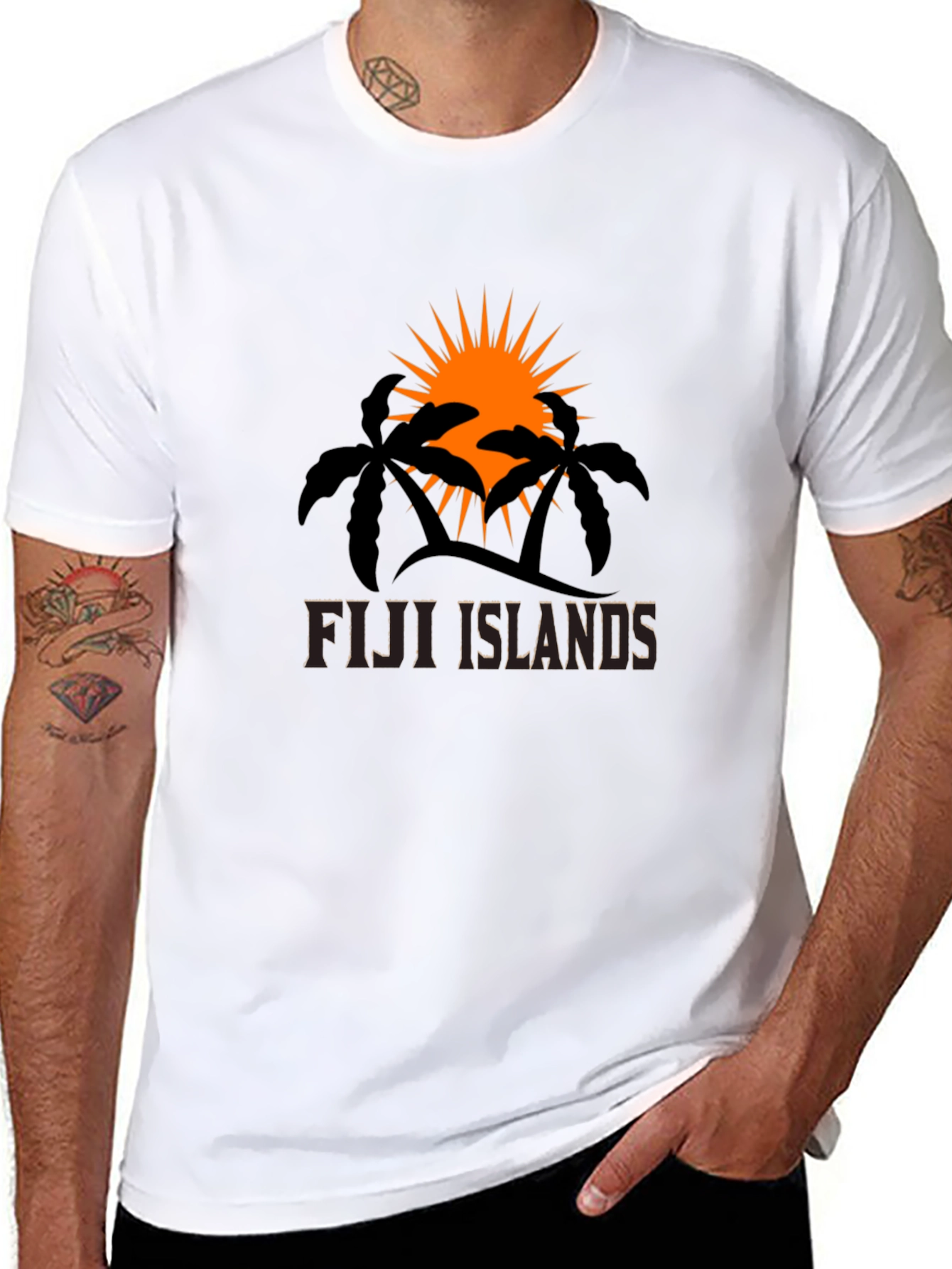 Fiji Islands Graphic Tee - Palm Tree Sunset Design