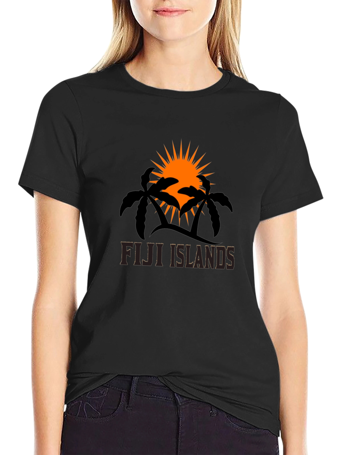 Fiji Islands Graphic Tee - Palm Tree Sunset Design