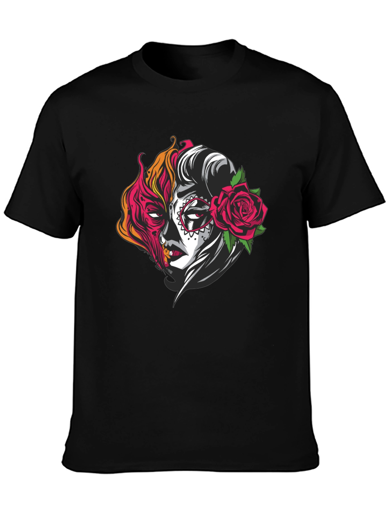 Sugar Skull Half Face Graphic T-Shirt