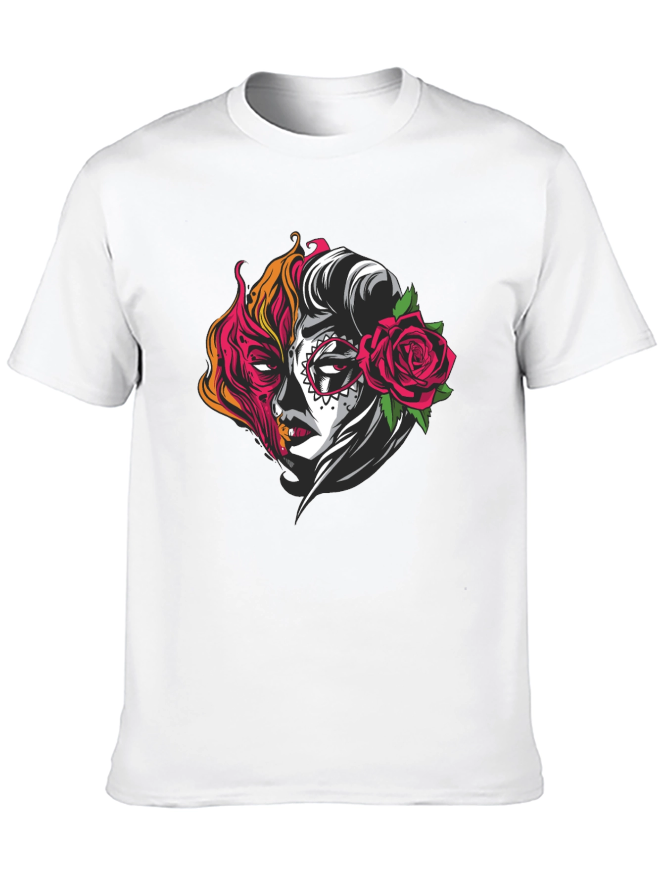 Sugar Skull Half Face Graphic T-Shirt
