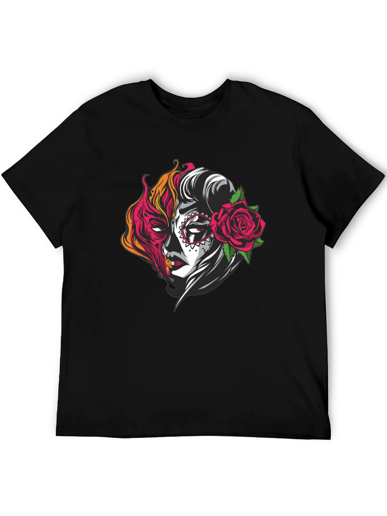 Sugar Skull Half Face Graphic T-Shirt