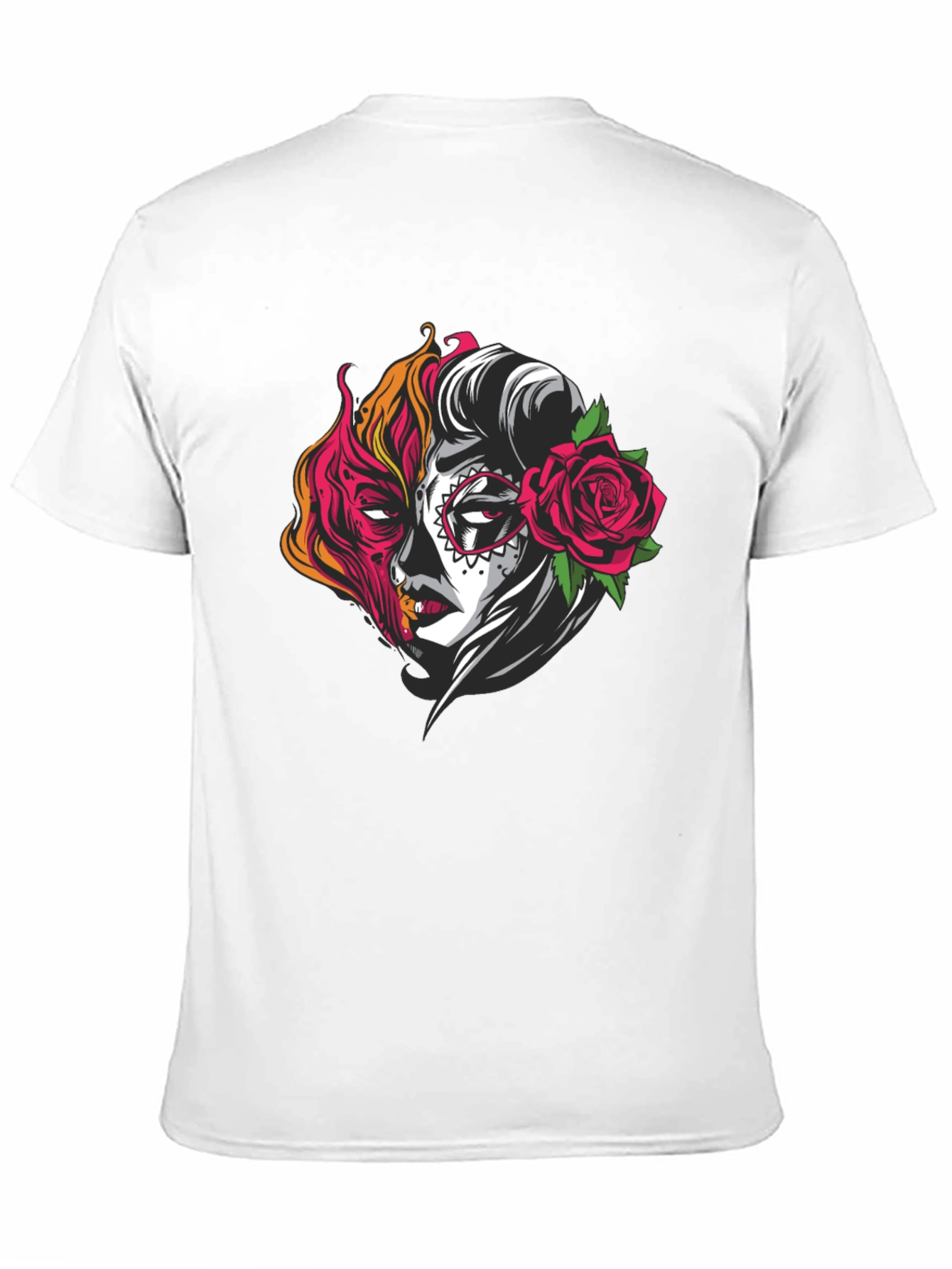 Sugar Skull Half Face Graphic T-Shirt
