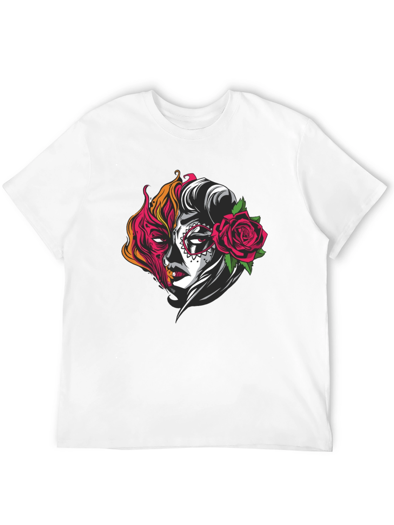 Sugar Skull Half Face Graphic T-Shirt