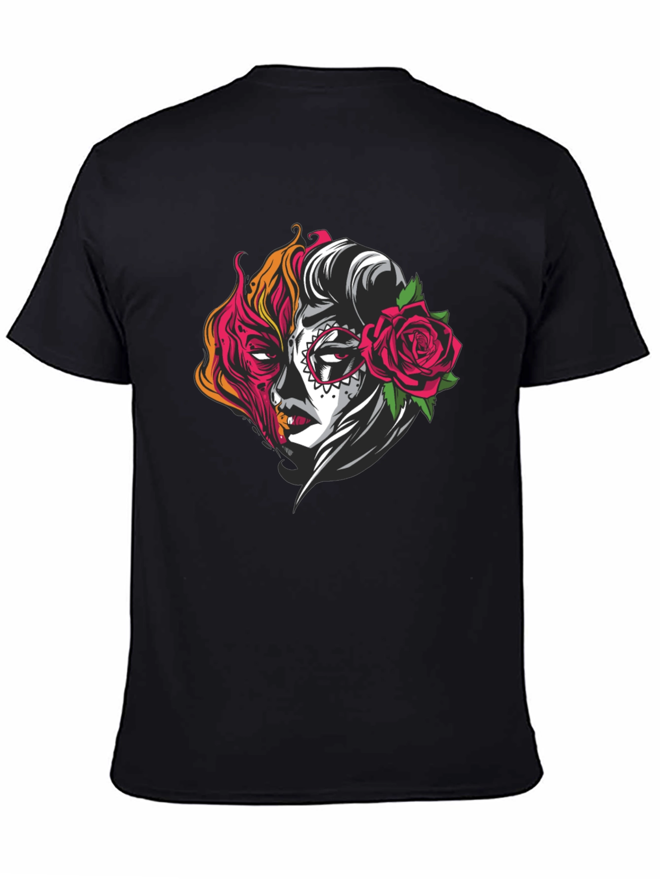 Sugar Skull Half Face Graphic T-Shirt