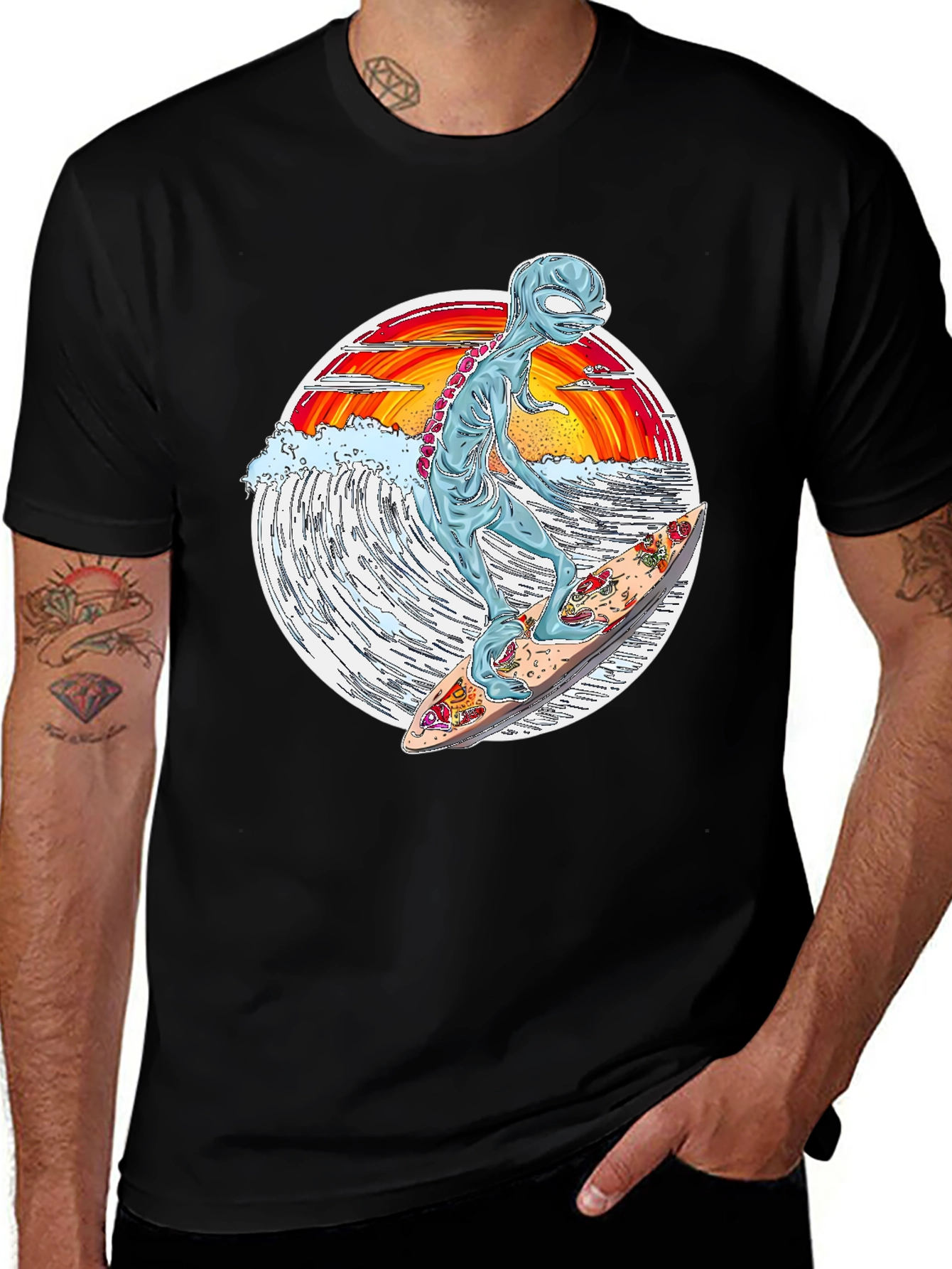 Alien Surfing Graphic T-Shirt