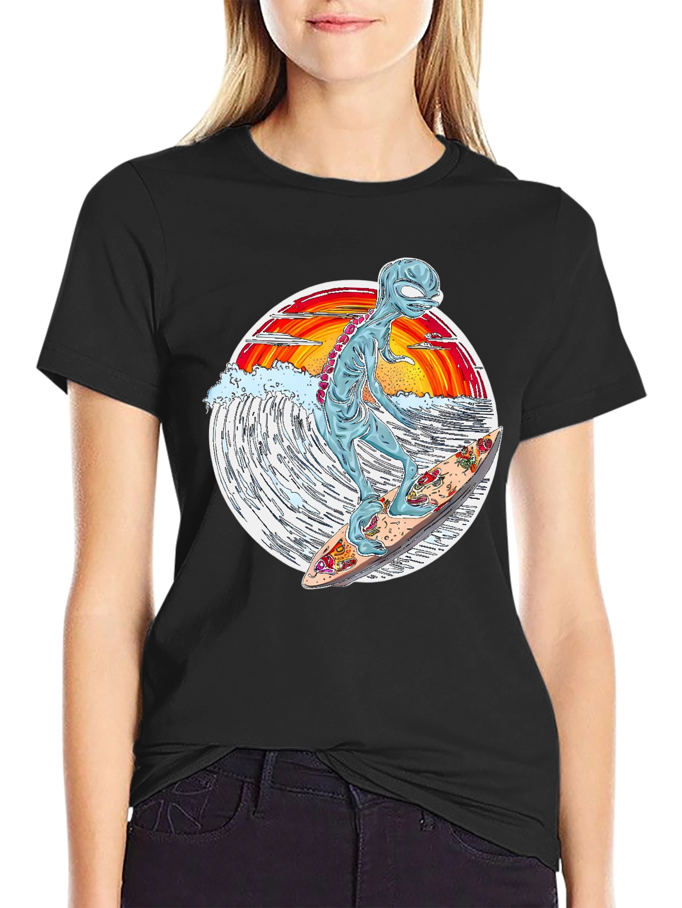 Alien Surfing Graphic T-Shirt