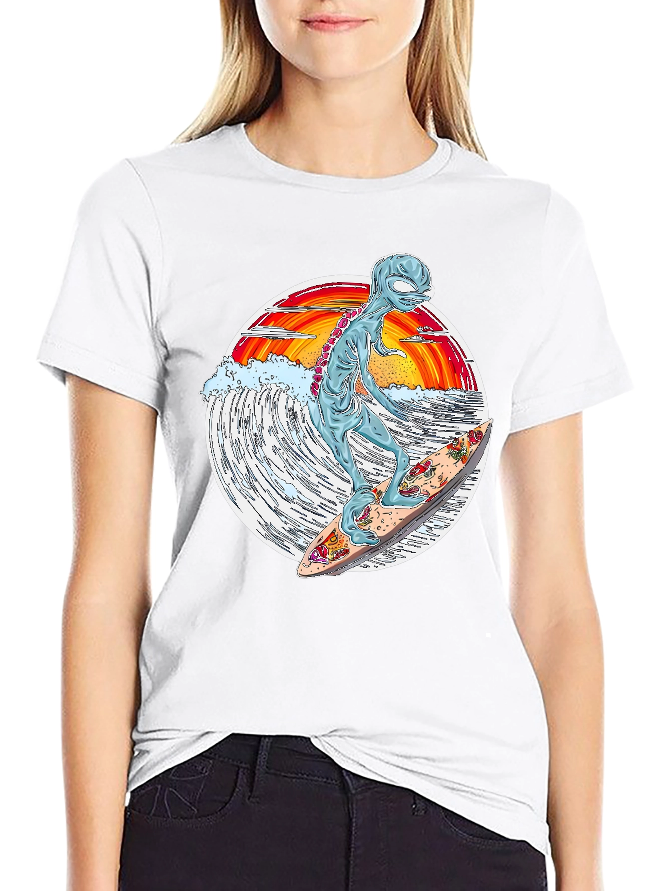 Alien Surfing Graphic T-Shirt