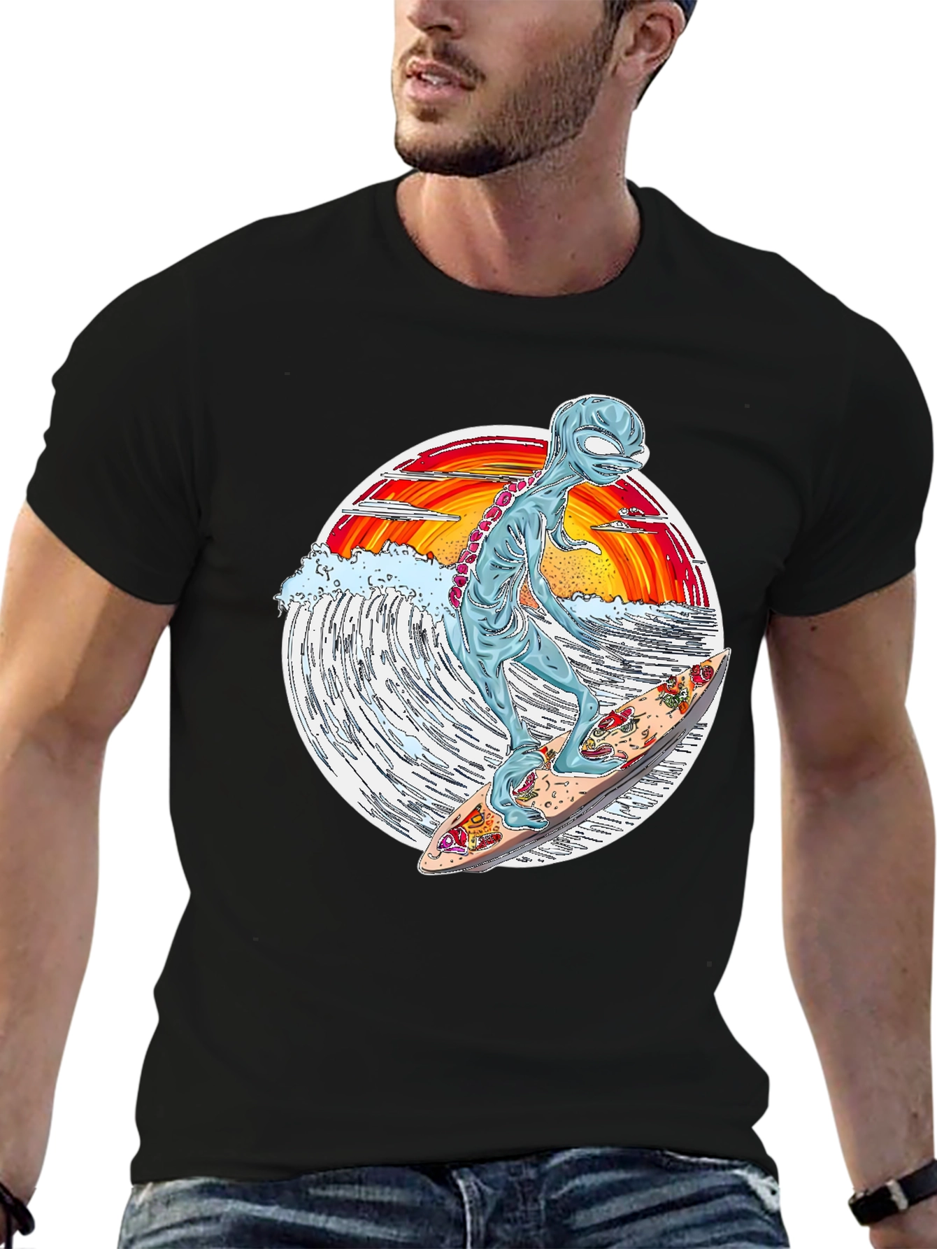 Alien Surfing Graphic T-Shirt