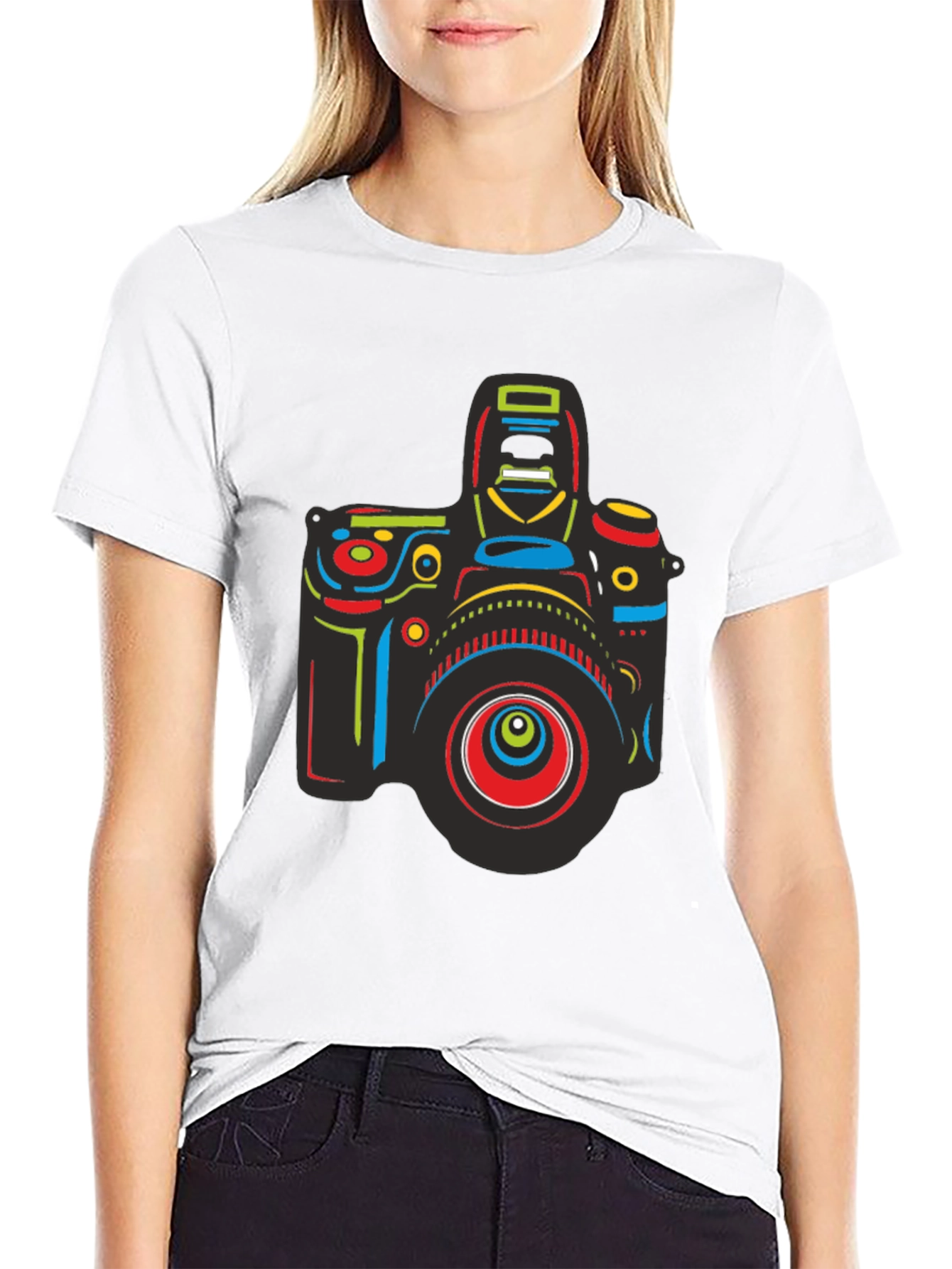 Neon Camera Graphic Tee - Black Cotton