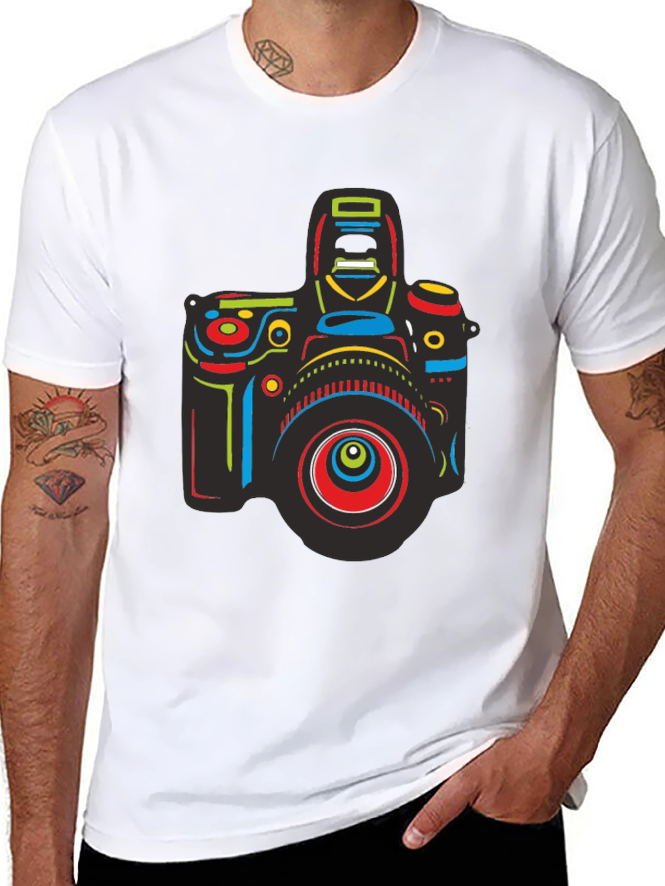 Neon Camera Graphic Tee - Black Cotton