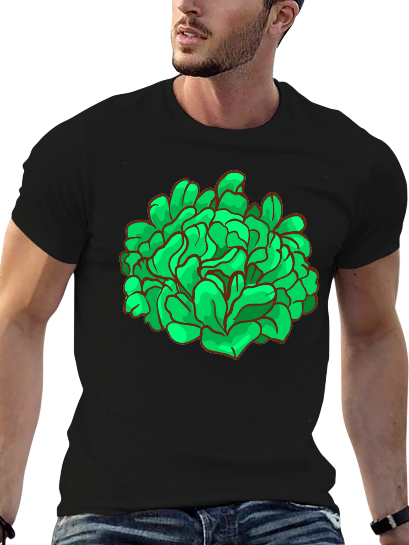 Abstract Green Graphic Print Black T-Shirt