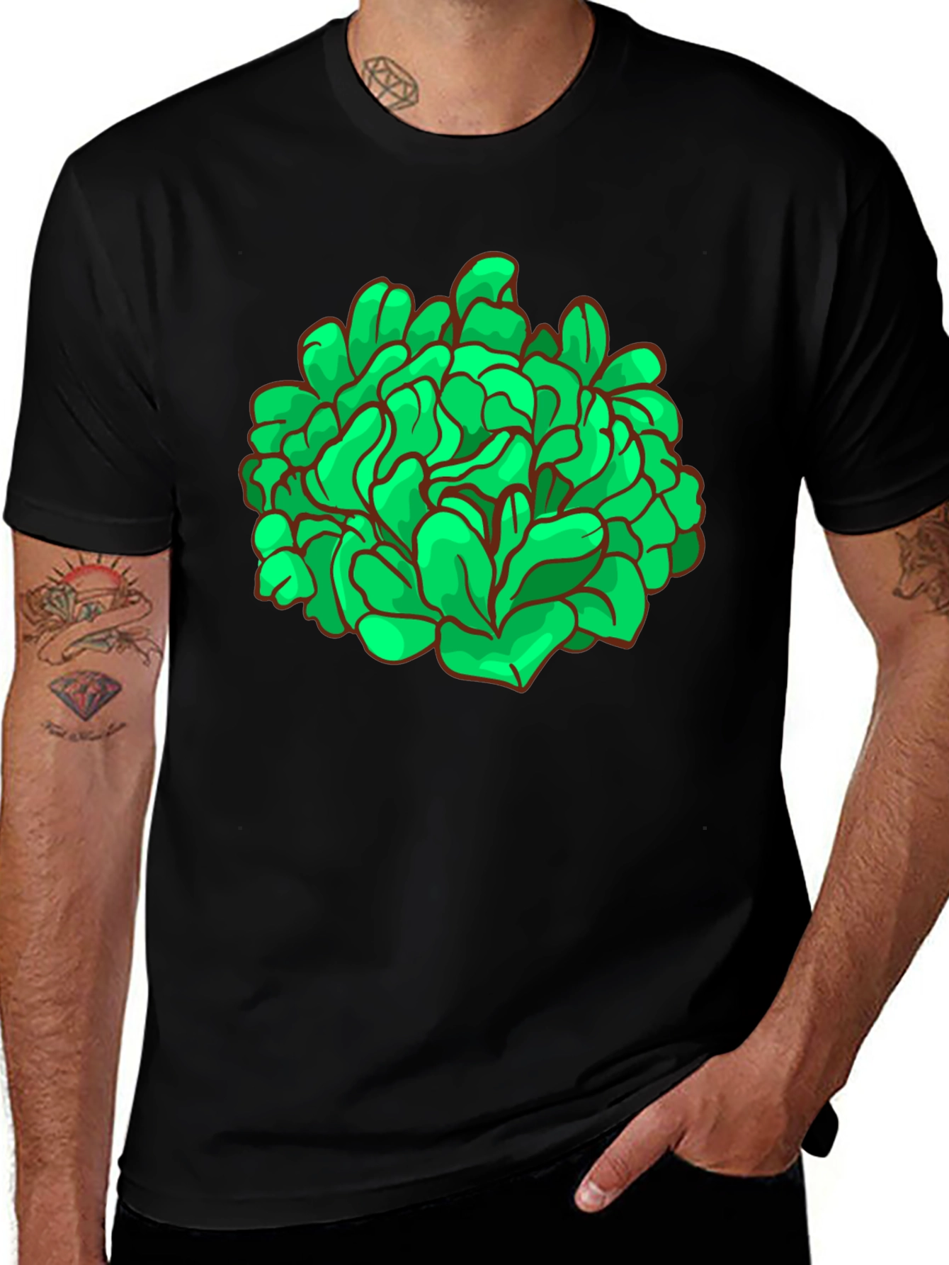 Abstract Green Graphic Print Black T-Shirt