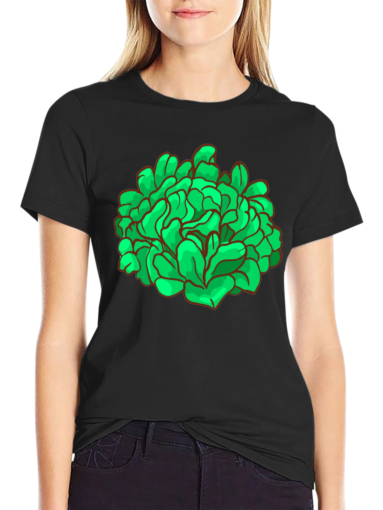 Abstract Green Graphic Print Black T-Shirt