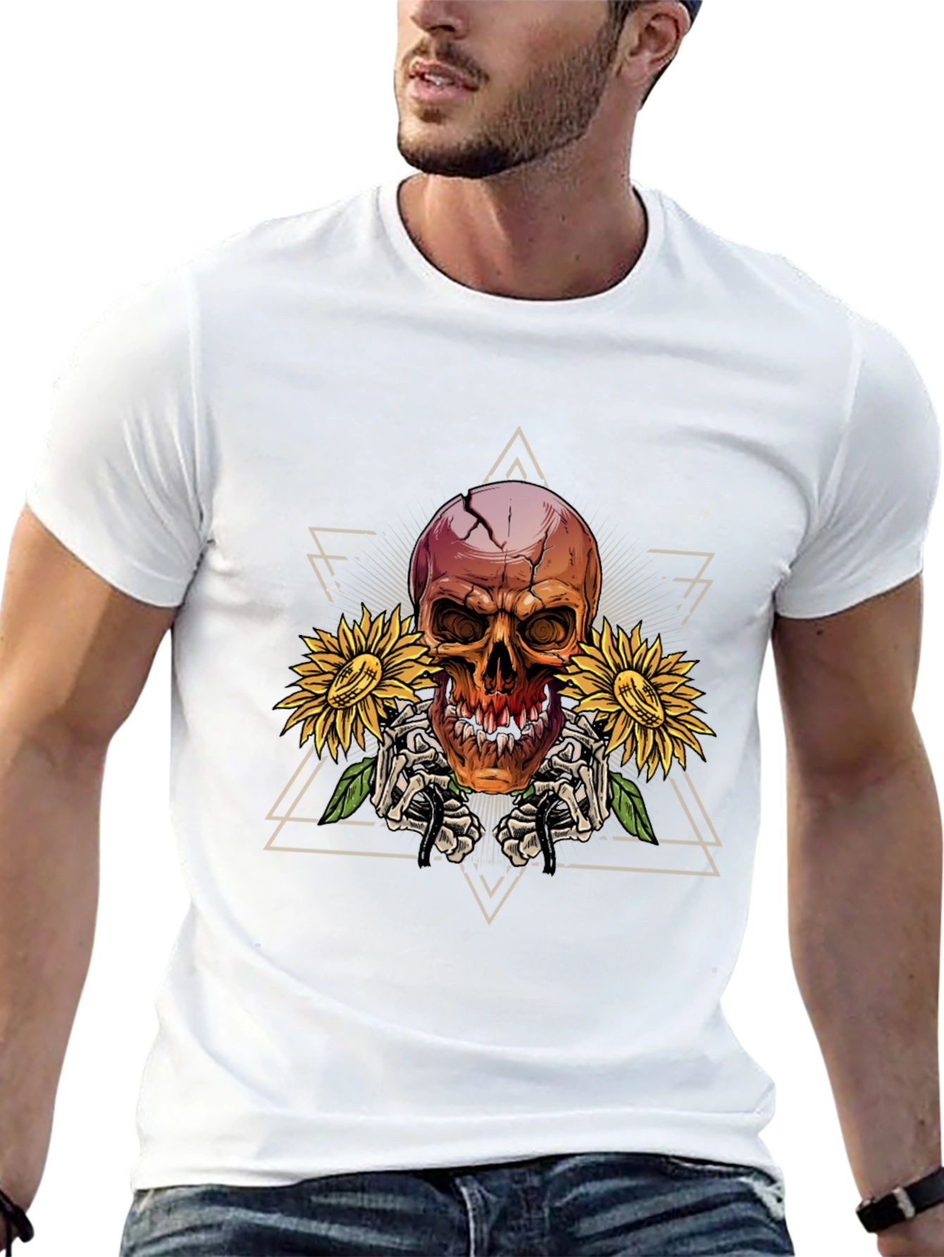 Skull & Sunflower Graphic T-Shirt - Mens Black Tee