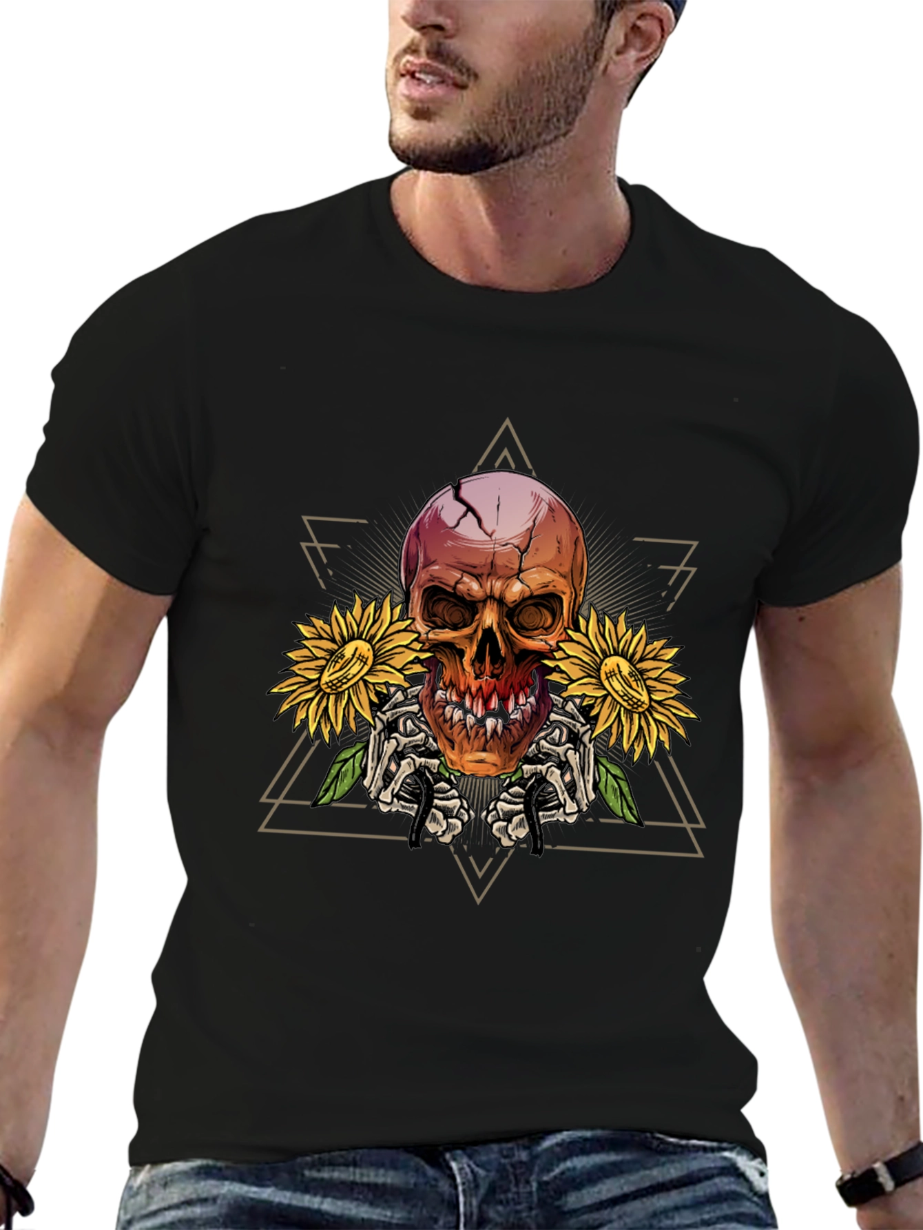 Skull & Sunflower Graphic T-Shirt - Mens Black Tee