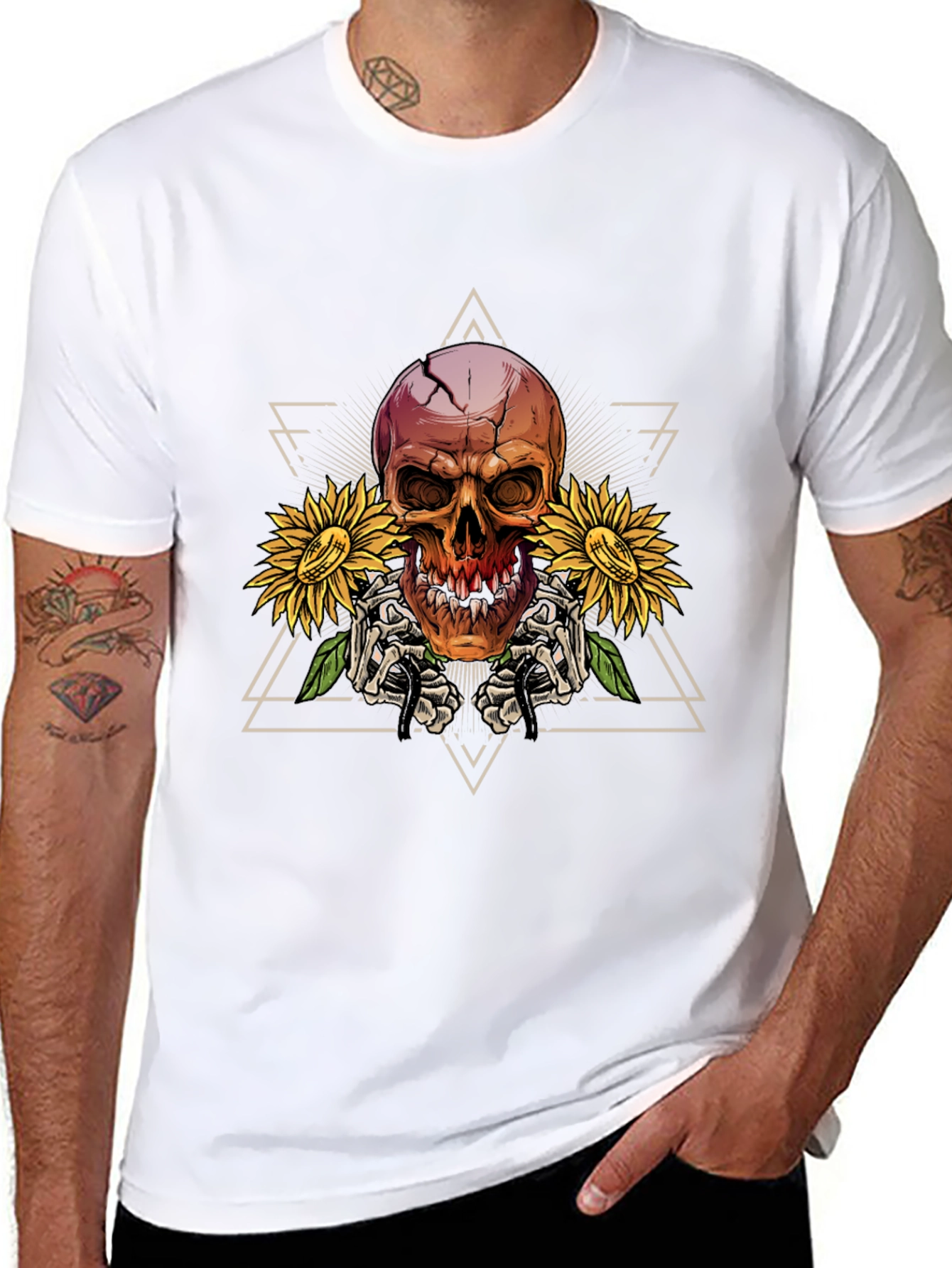 Skull & Sunflower Graphic T-Shirt - Mens Black Tee