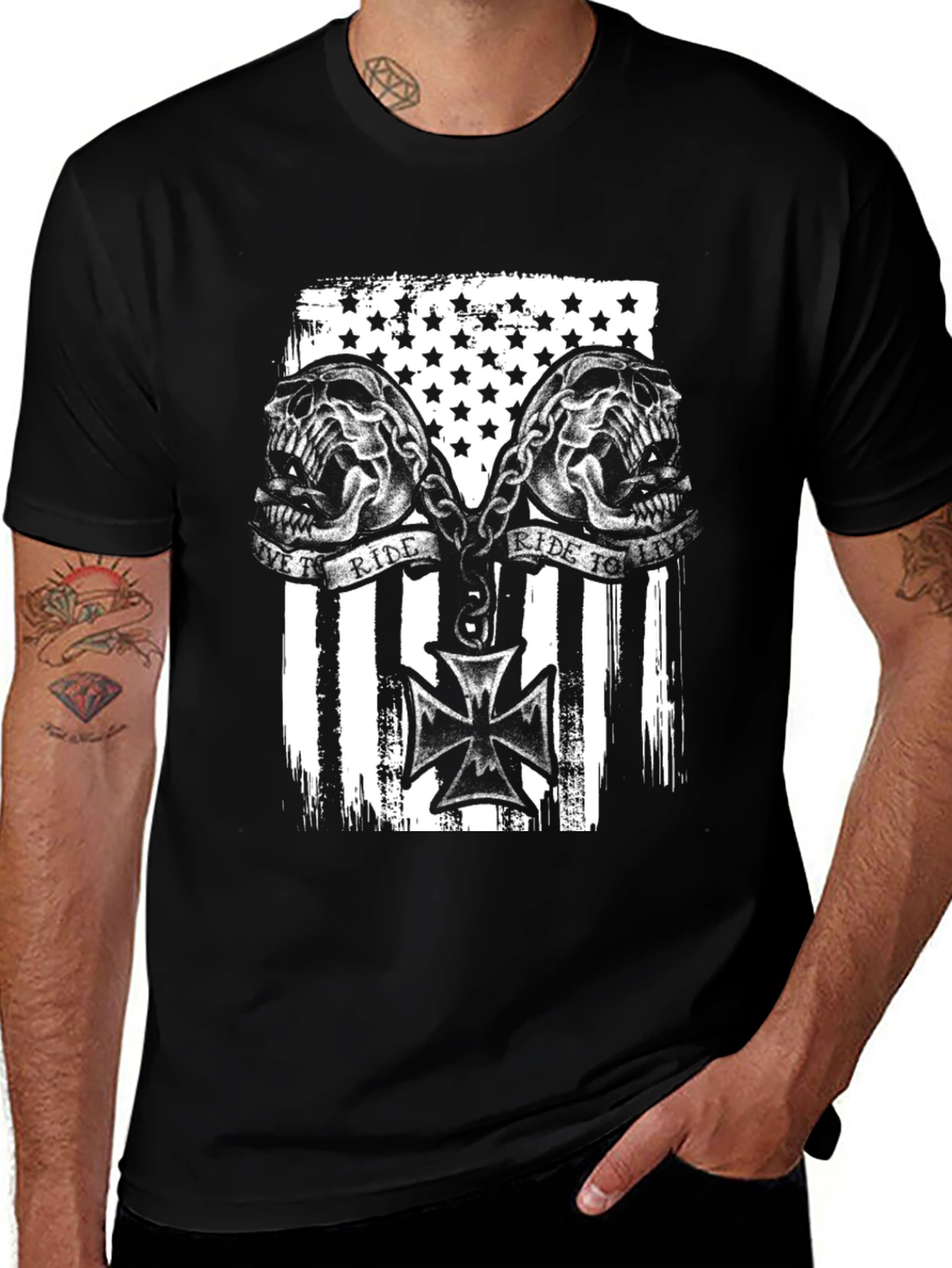 Skull Rider Flag Graphic T-Shirt