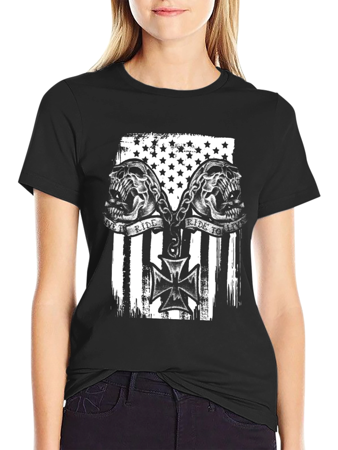 Skull Rider Flag Graphic T-Shirt