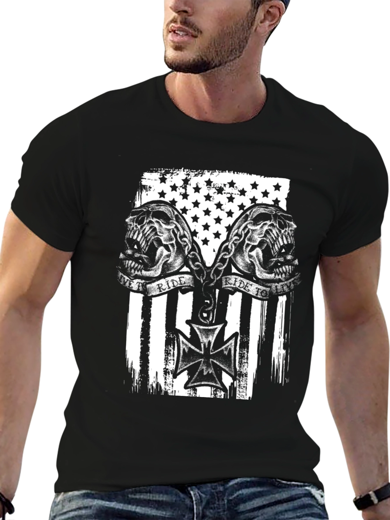 Skull Rider Flag Graphic T-Shirt