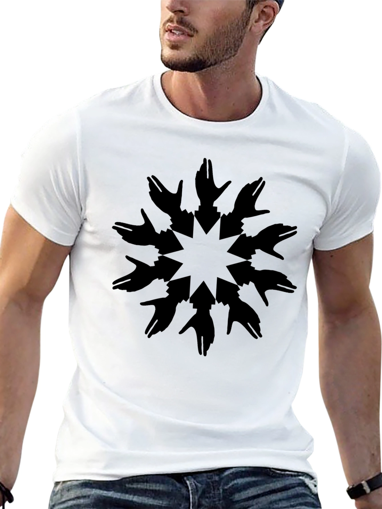 Graphic Print Tee - Black Hands Star Design