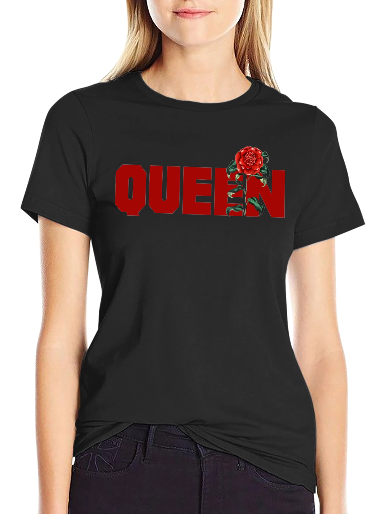 Queen Rose Graphic T-Shirt - Stylish Crew Neck Tee